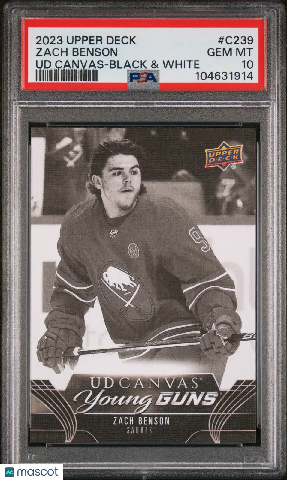2023-24 Upper Deck Series 2 UD Canvas Young Guns RC Black & White Zach Benson PSA 10 Graded Hockey Card - Perfect for Collectors, Investors & Hockey Fans Display