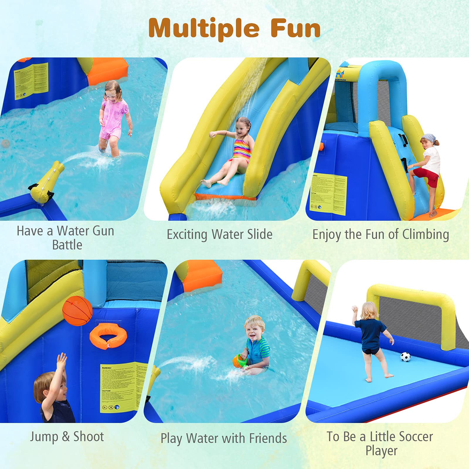 BOUNTECH 17x12FT Inflatable Water Slides for Kids - Giant Outdoor Water Park with Splash Pool, Dual Water Cannons & Soccer Game - Blow Up Bounce House for Backyard Parties, Summer Fun & Birthday Gifts (Perfect for Family Gatherings, Pool Parties & Outdoor Playtime)