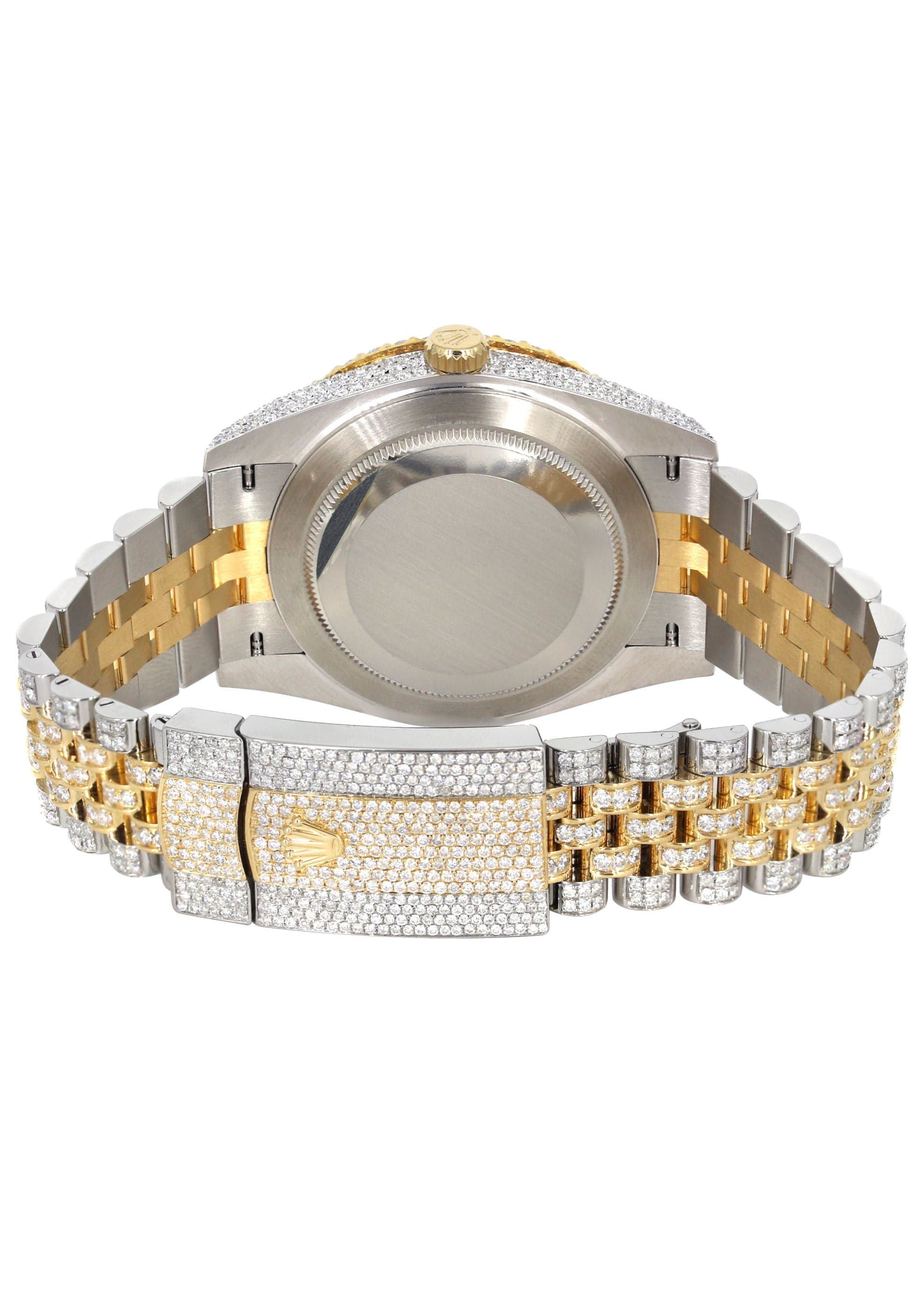 Luxury Diamond Iced Out Rolex Datejust 41 Watch - 25 Carats Genuine Diamonds | Custom Dark Brown Roman Numeral Diamond Dial | Two-Tone Stainless Steel & Gold | Jubilee Bracelet | Perfect for Special Occasions & Luxury Gift Giving