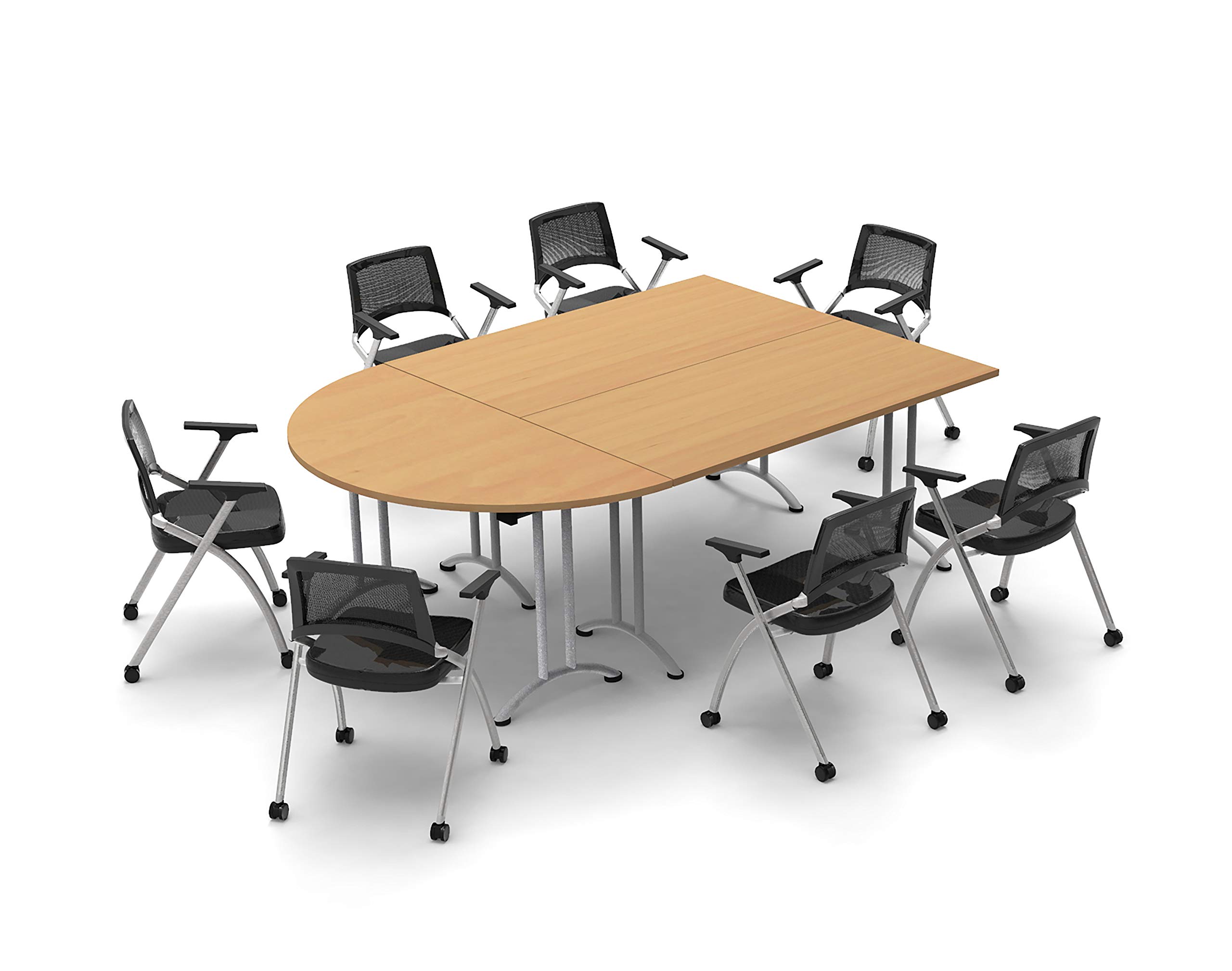 7-Person Folding Conference Table with Chairs - Beech Wood 10-Piece Set for Meetings, Seminars & Classrooms | Space-Saving Foldable Design for Easy Storage | Ideal for Offices, Schools & Event Spaces