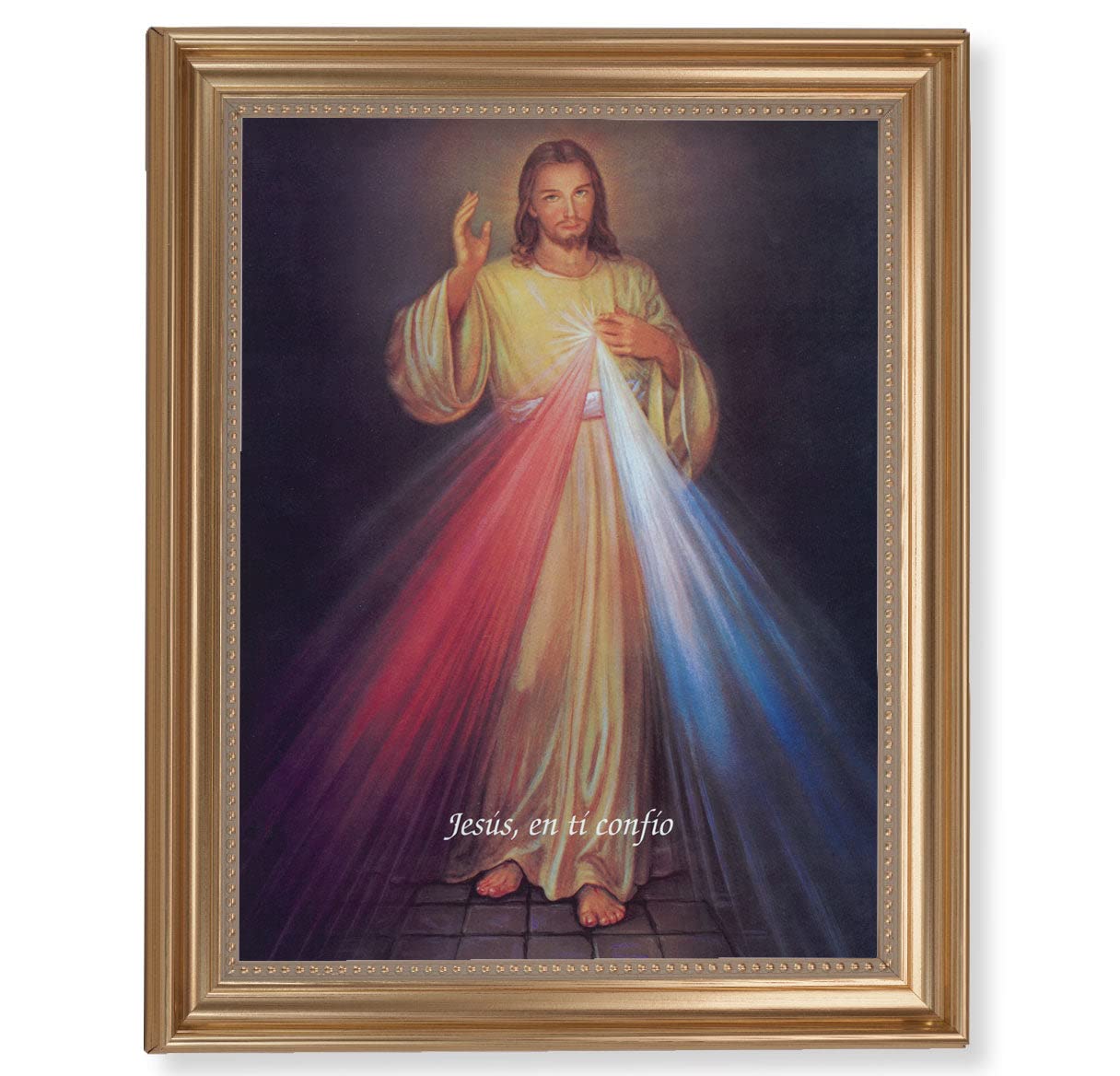 Divine Mercy Spanish Framed Wall Art - Extra Large Classic Gold Leaf Fluted Frame with Beaded Edge - Catholic Home Decor for Living Room, Bedroom & Church