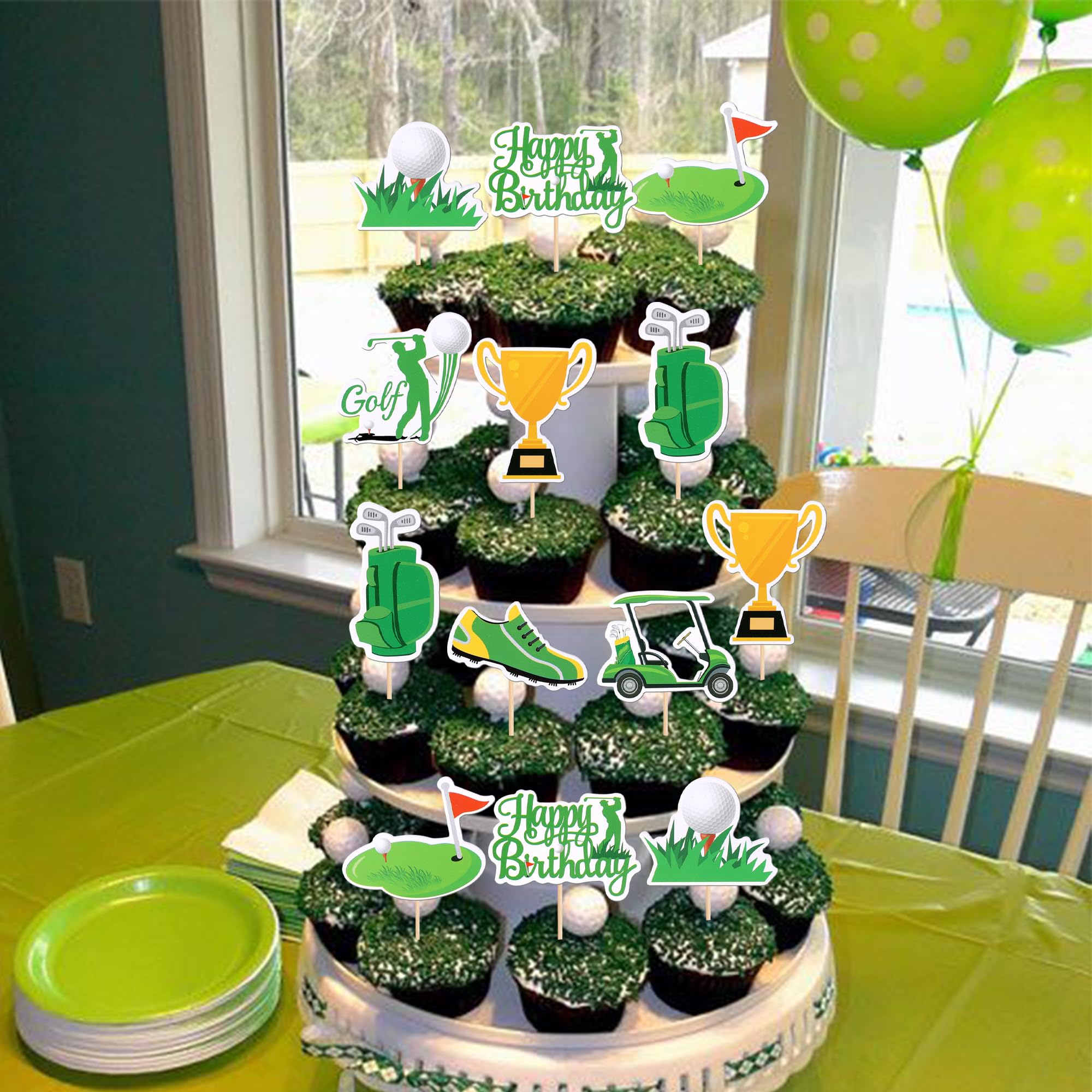32 PCS Golf Theme Cupcake Toppers - Trophy, Golf Shoes, Bag & Ball Carts Decorations for Golf Party, Baby Shower, Kids Birthday - Perfect for Sports Themed Cake Decorating Supplies