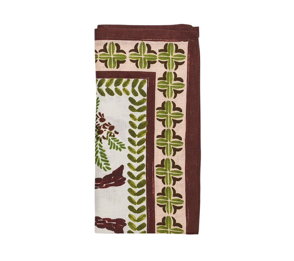 Premium Oasis Napkins Set of 4 - Elegant Ivory, Green & Brown Cotton Table Napkins for Fine Dining, Dinner Parties & Home Decor