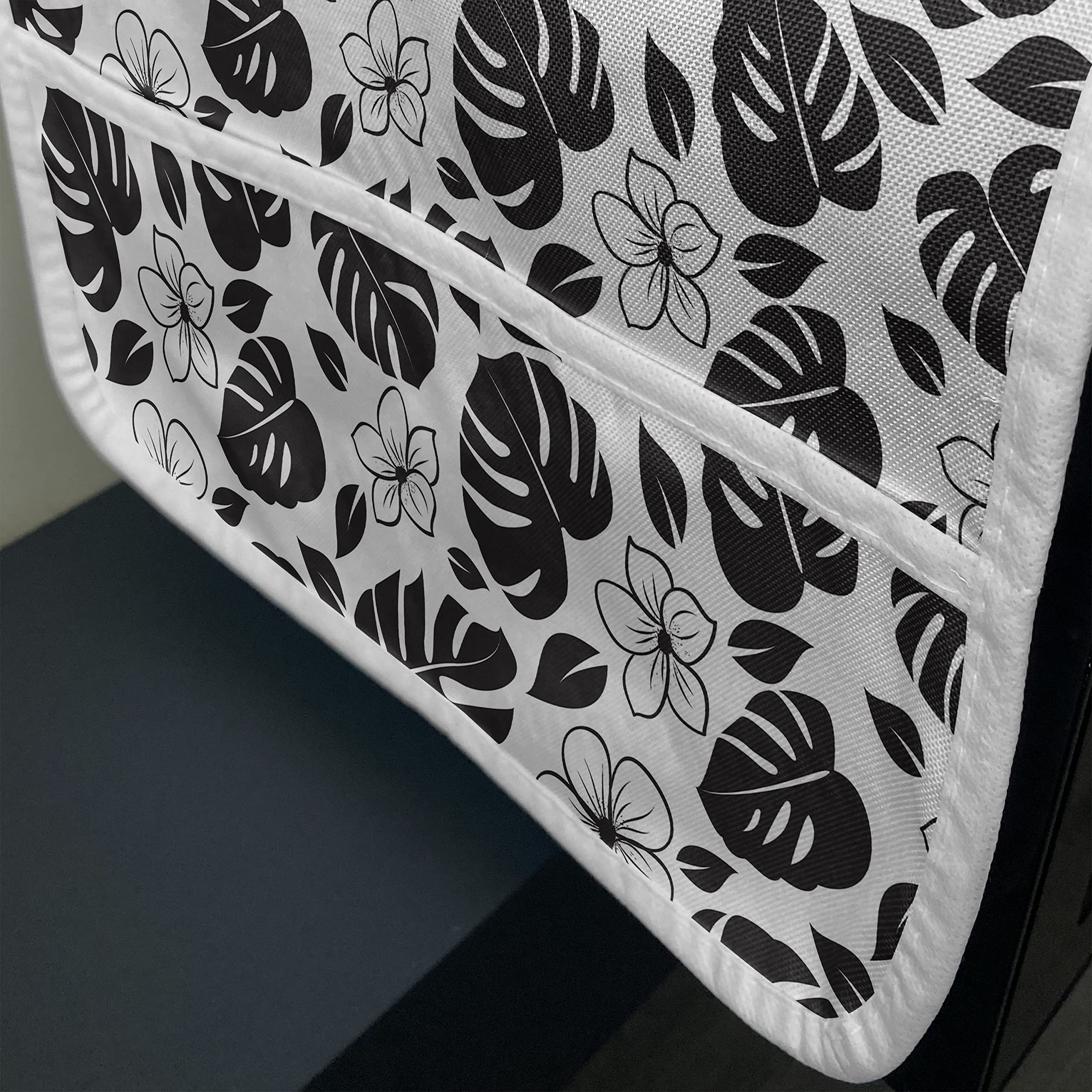 Ambesonne Monstera Microwave Cover - Waterproof Kitchen Organizer with Pockets, 36x12 Inches, Charcoal Grey & White - Tropical Hawaiian Leaf & Hibiscus Design for Microwave, Toaster & Small Appliance Protection