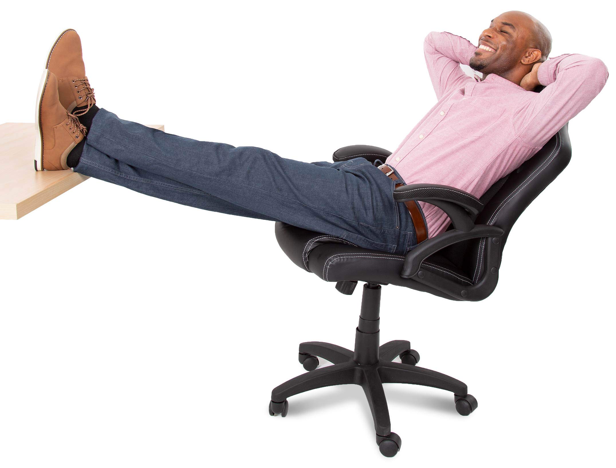Ergonomic Office Chair with Lumbar Support - Adjustable Height & Reclining Back - Padded Seat & Headrest - Swivel Wheels - Faux Leather Desk Chair for Home & Office - Perfect for Long Work Hours, Gaming, and Remote Work (Black)