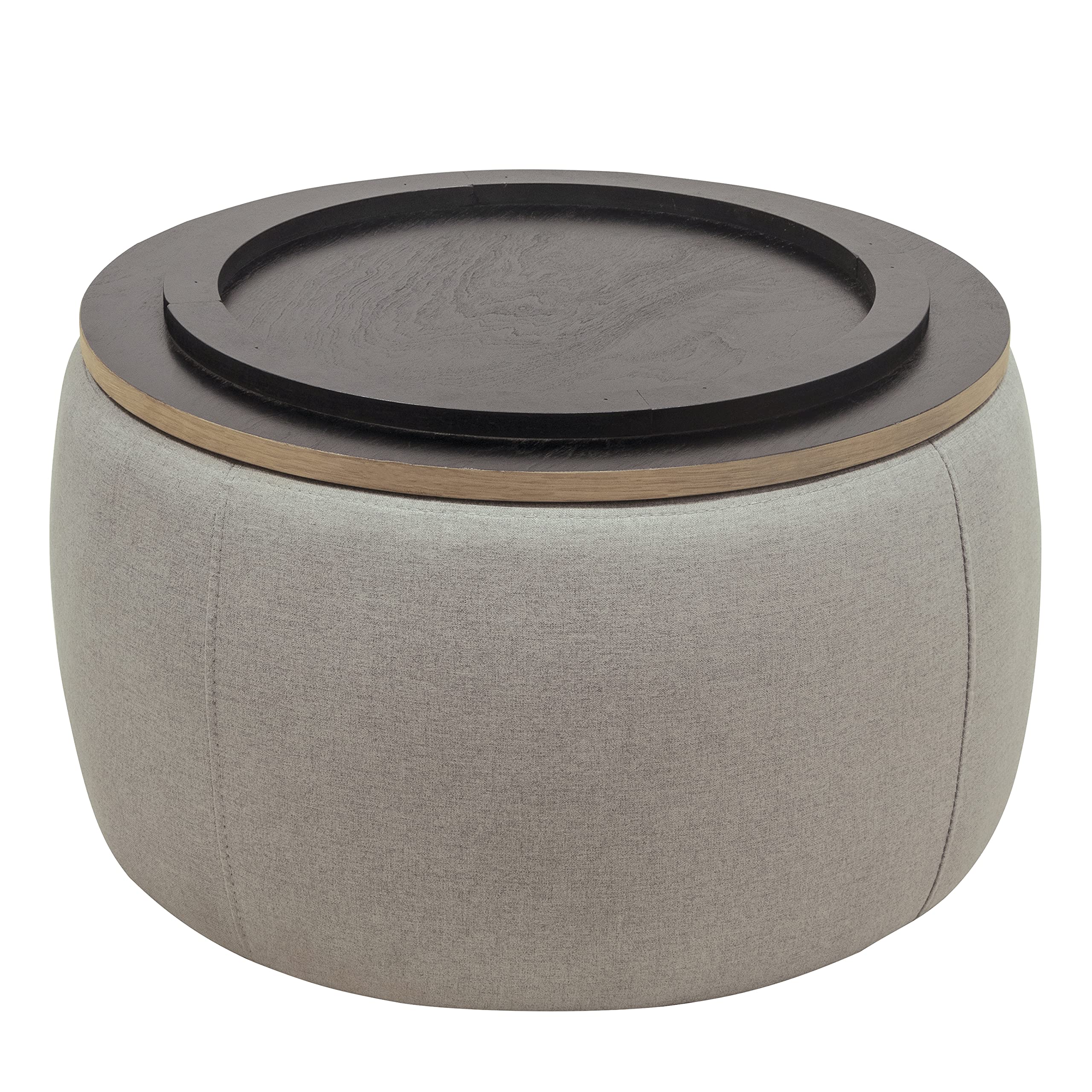 Round Storage Ottoman with Reversible Tray - Multifunctional Coffee Table, Foot Rest & End Table for Living Room - Light Gray - Perfect for Small Spaces, Home Decor & Extra Seating
