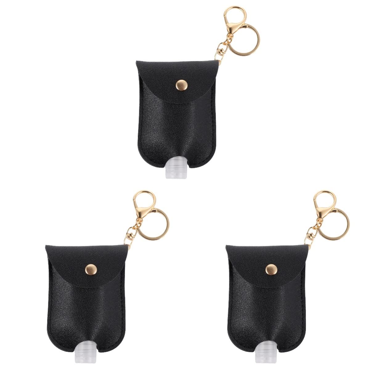 3pcs Leakproof Travel Toiletry Bottles with Squeeze Caps - Refillable Leather Keychain Holder for Shampoo, Lotion & Cleaner | Perfect for TSA Carry-On, Gym & Vacation Essentials