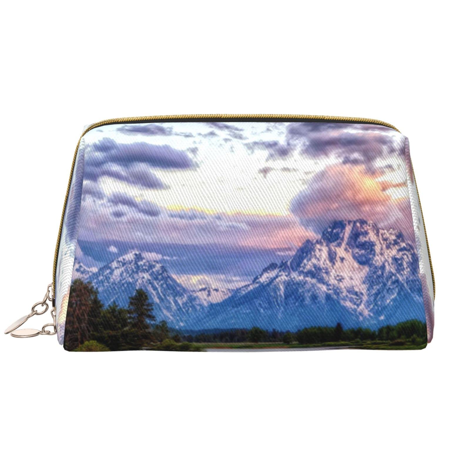 Premium Leather Cosmetic Bag for Women - Elegant Mini Pouch Purse with Zipper for Makeup, Pencils & Essentials | Perfect for Travel, Work & Daily Use | Grand Teton National Park Inspired Design