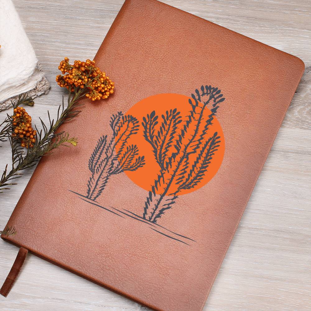 Vegan Leather Journal - Handmade Desert Sun Design - Perfect for Travel, Writing & Gift Giving