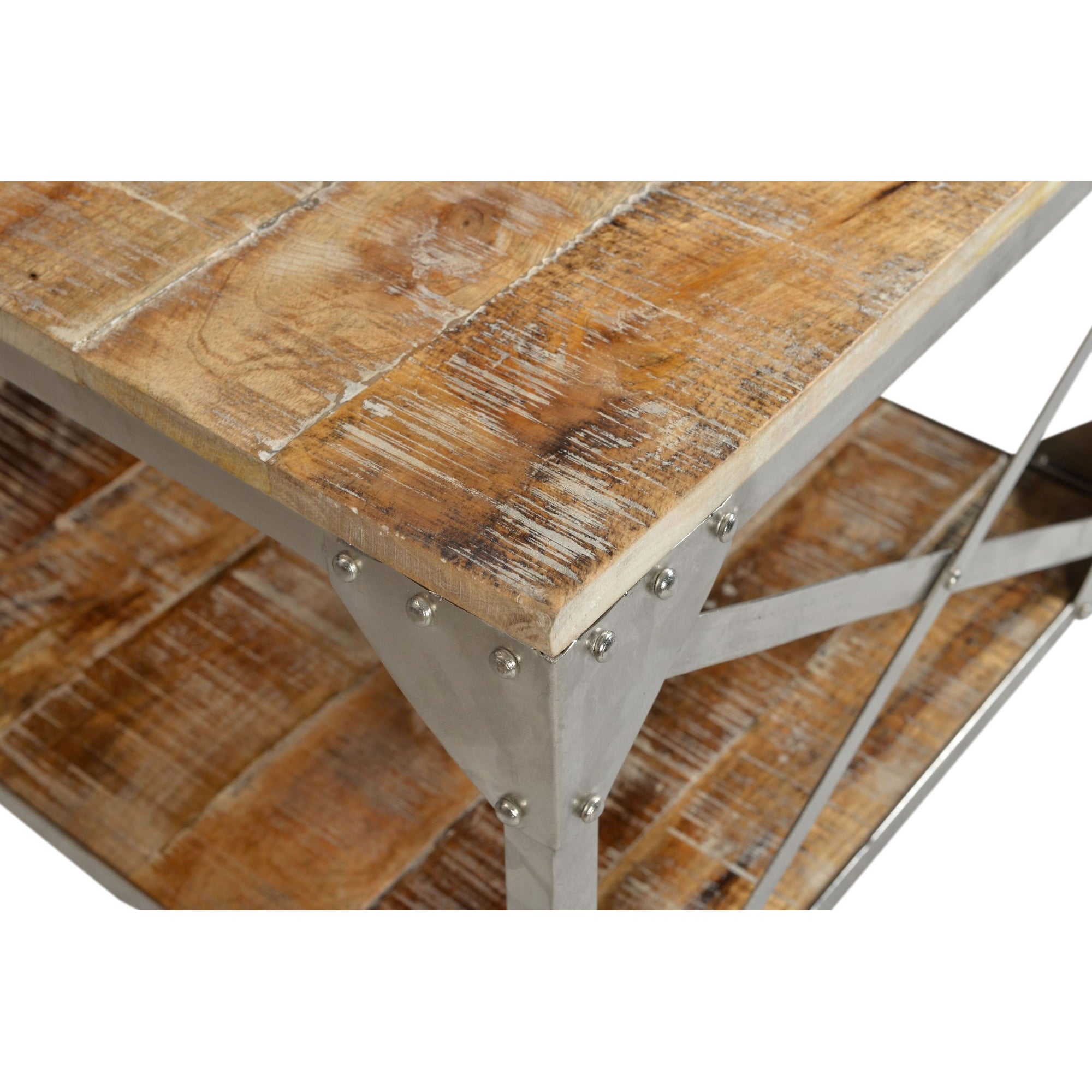 Modern Industrial Coffee Table TC 1196 - Rustic Metal & Wood Living Room Center Table for Home Decor & Small Space Apartments