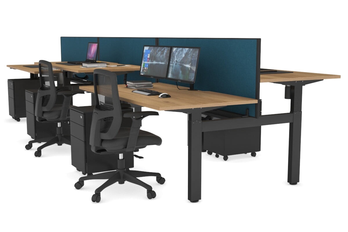 Adjustable Height 6-Person H Bench Workstation with Black Frame - 1400L x 800W with Cable Management | Perfect for Office, Coworking Spaces & Collaborative Work Environments