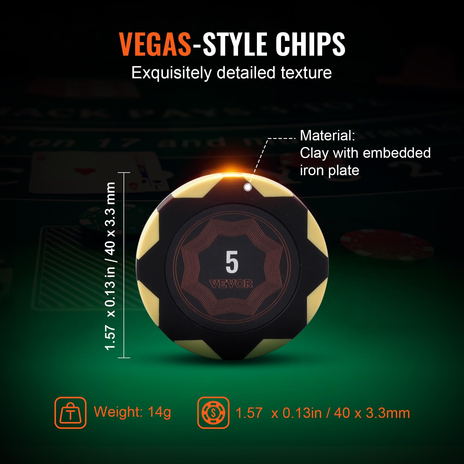 VEVOR 500-Piece Professional Poker Chip Set with Carrying Case - 14g Casino Clay Chips, Playing Cards, Buttons & Dice for Texas Hold'em, Blackjack, Poker Nights & Casino-Themed Parties - Perfect for Home Games, Casino Nights & Gifts