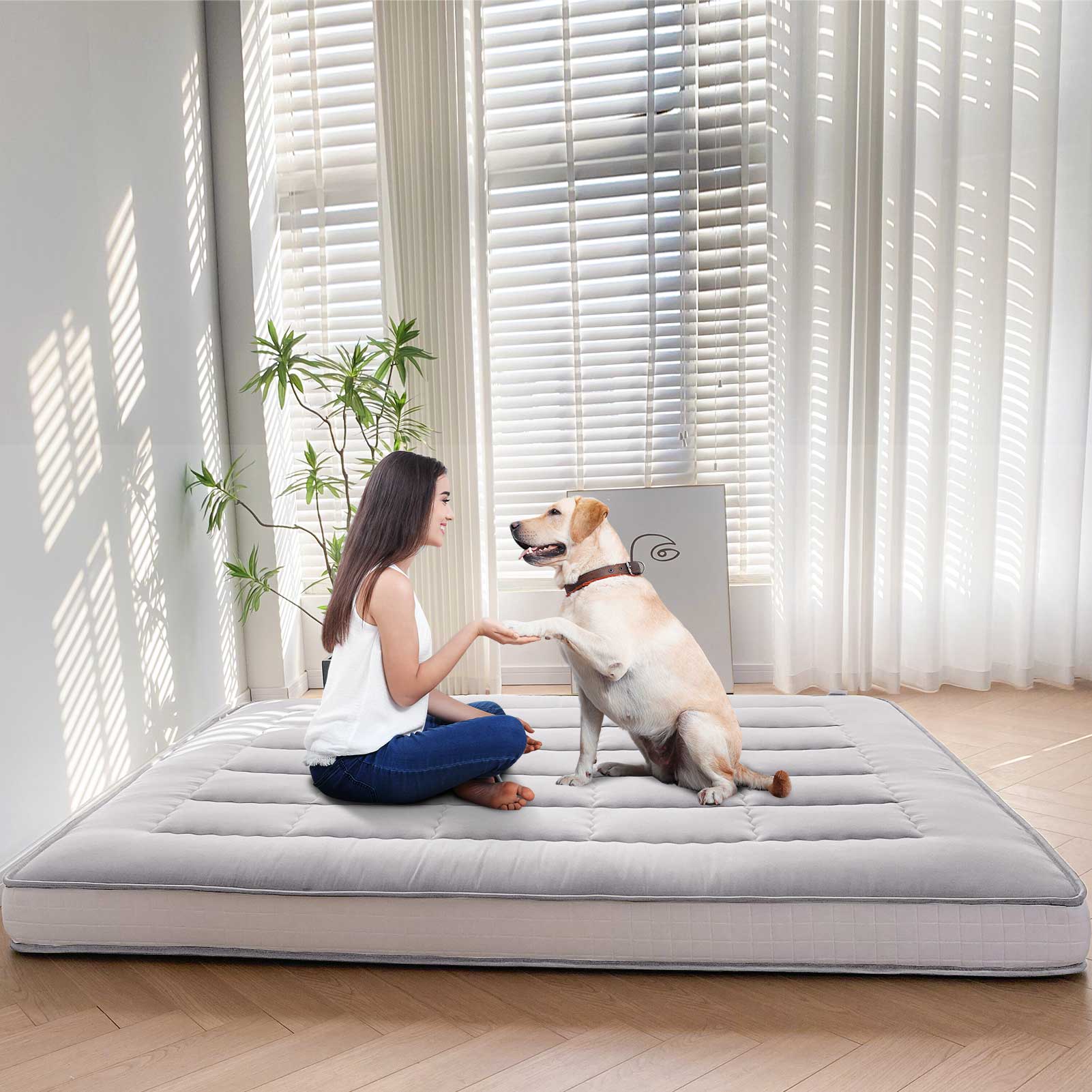 MAXYOYO 6-Inch Extra Thick Japanese Futon Mattress with Rectangle Quilting - Stylish Floor Bed for Home, Guest Room or Small Spaces - Black