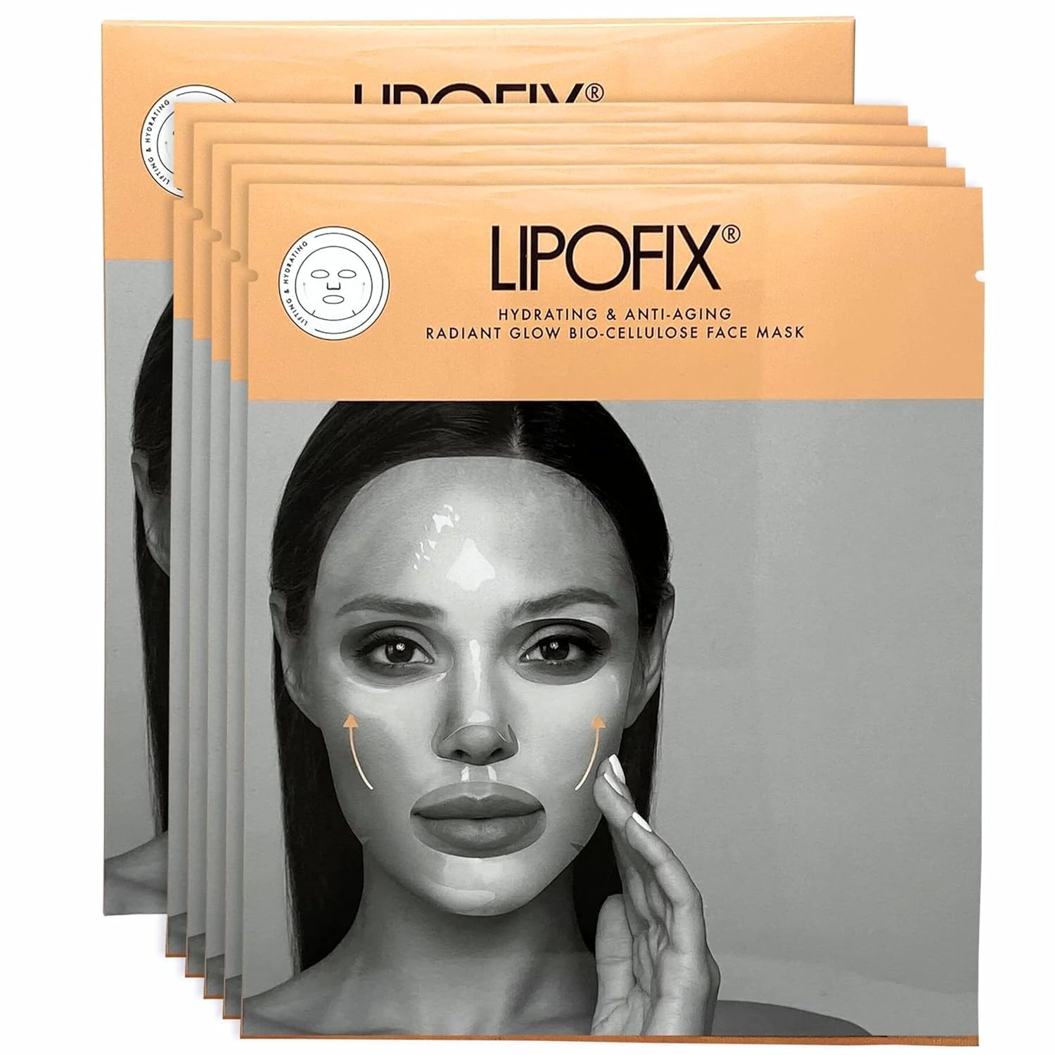 LIPOFIX Bio-Cellulose Face Mask - Hydrating & Anti-Aging Korean Skincare Treatment with Collagen for Wrinkle Reduction & Brightening (5 Pack) | Perfect for Night Routine, Spa Day & Travel Skincare Essentials