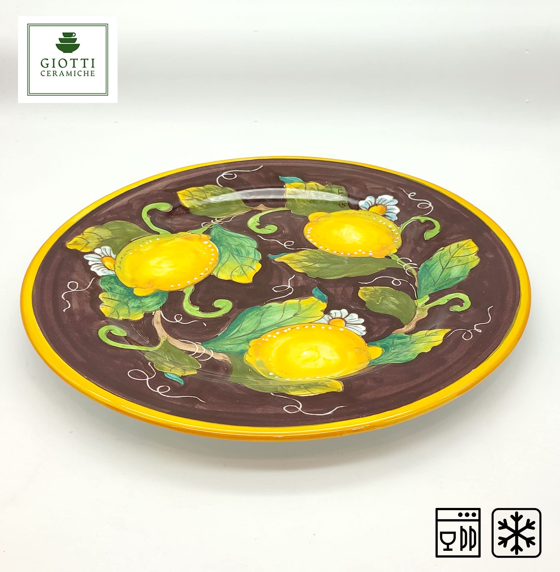 Italian Ceramic Dinnerware Set - Handmade Tuscan Pottery Made in Italy - Blue & Lemon Decor Plates & Bowls - Countryside Style Home Dining Collection - Perfect for Farmhouse Kitchens, Rustic Tables & Italian-Themed Parties (Brown)