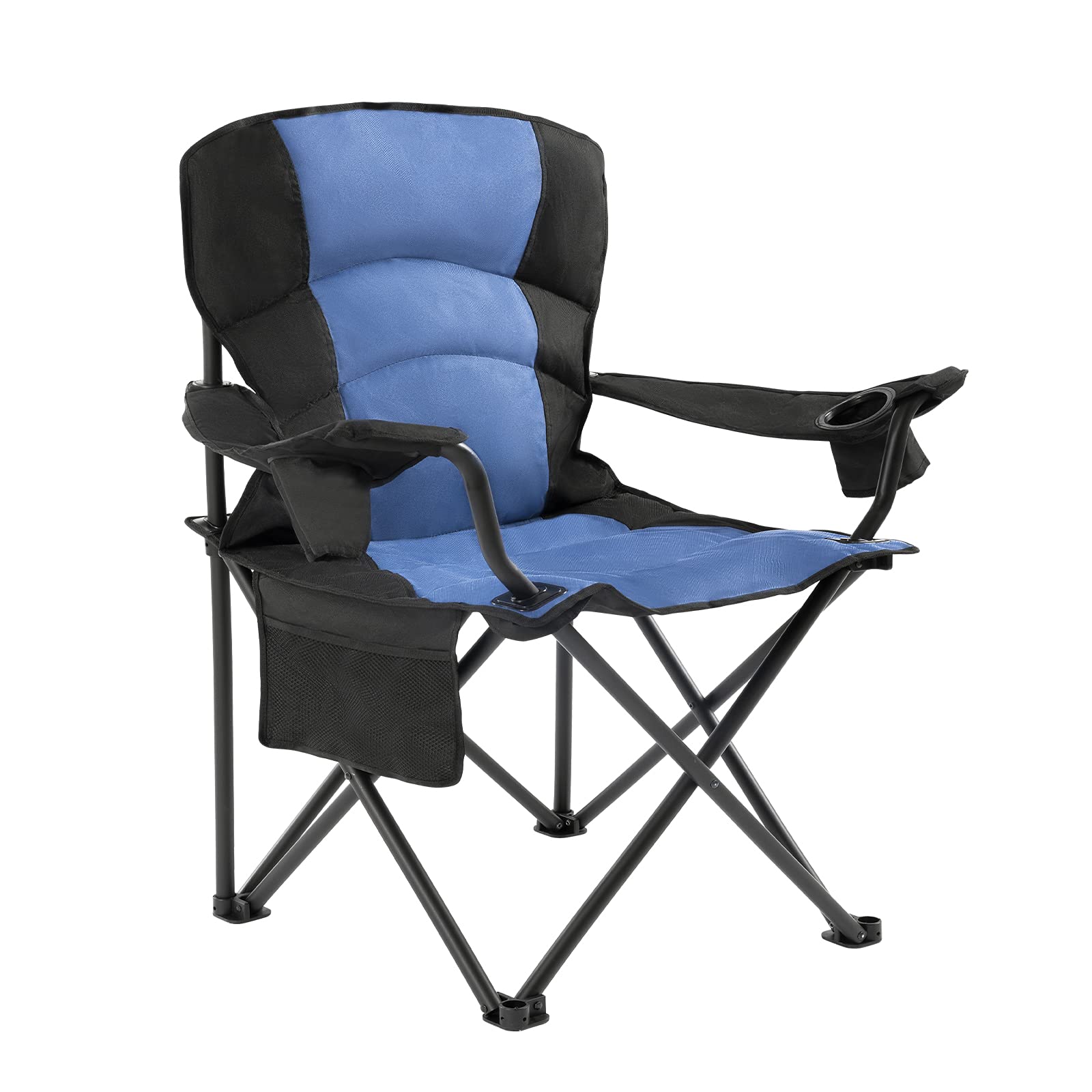 Lamberia Heavy Duty Folding Camping Chair for Adults - 330 lbs Capacity, 600D Oxford Fabric with Mesh Back, Quad Support, Arm Rest & Cup Holder - Portable with Carrying Bag (XL, Blue) - Perfect for Outdoor Camping, Beach, Picnics, Backyard & Tailgating