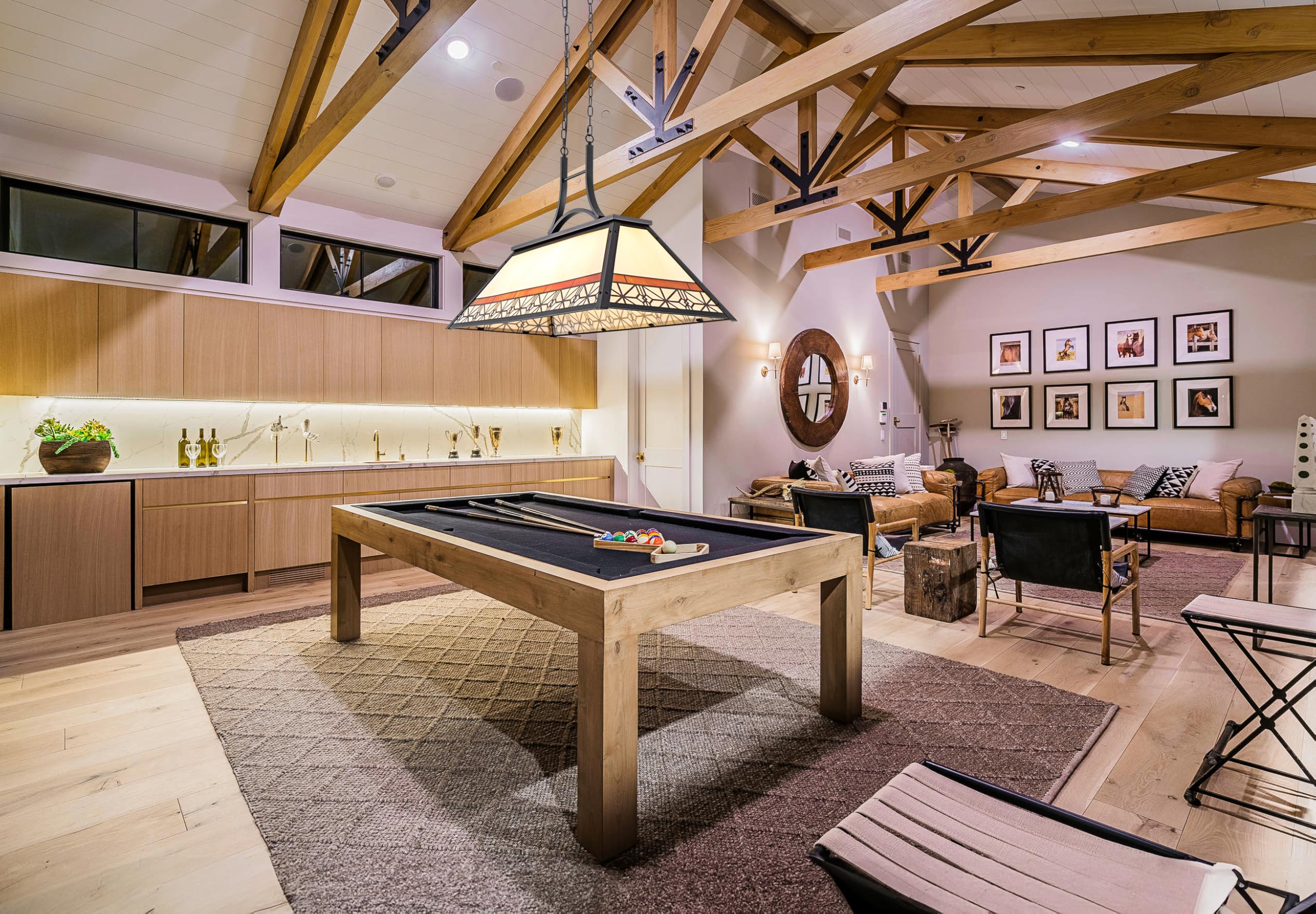 Tiffany Style Pool Table Light Hanging - Vintage 3-Light Billiards Chandelier for 7' 8' 9' Game Tables - Perfect for Snooker, Man Cave, Club, Kitchen Island & Bar Lighting