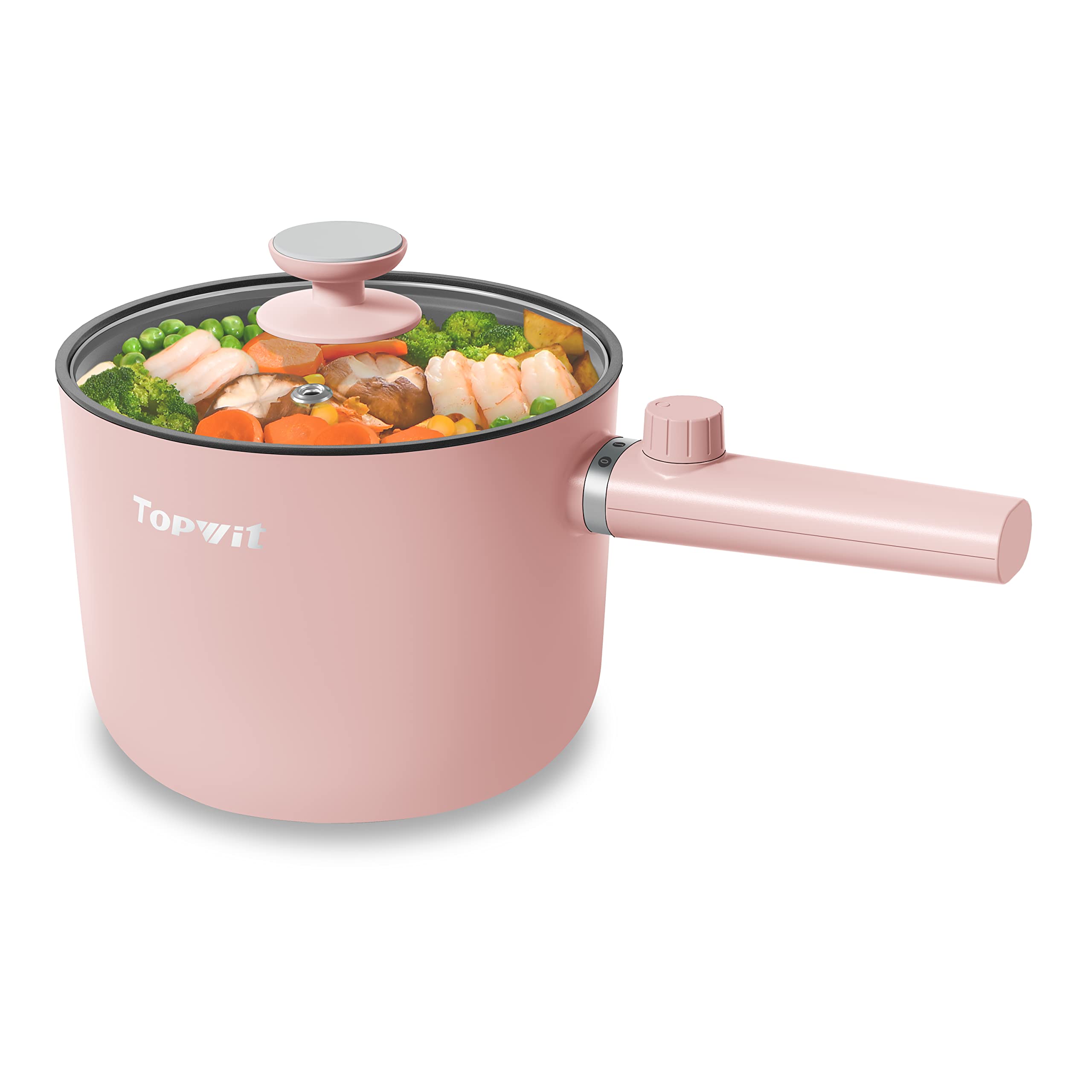 Topwit 1.5L Electric Hot Pot & Ramen Cooker - Portable Non-Stick Frying Pan for Pasta, Steak & More - BPA Free with Dual Power Control & Overheat Protection - Perfect for Dorm, Office & Small Kitchen Cooking (Pink)