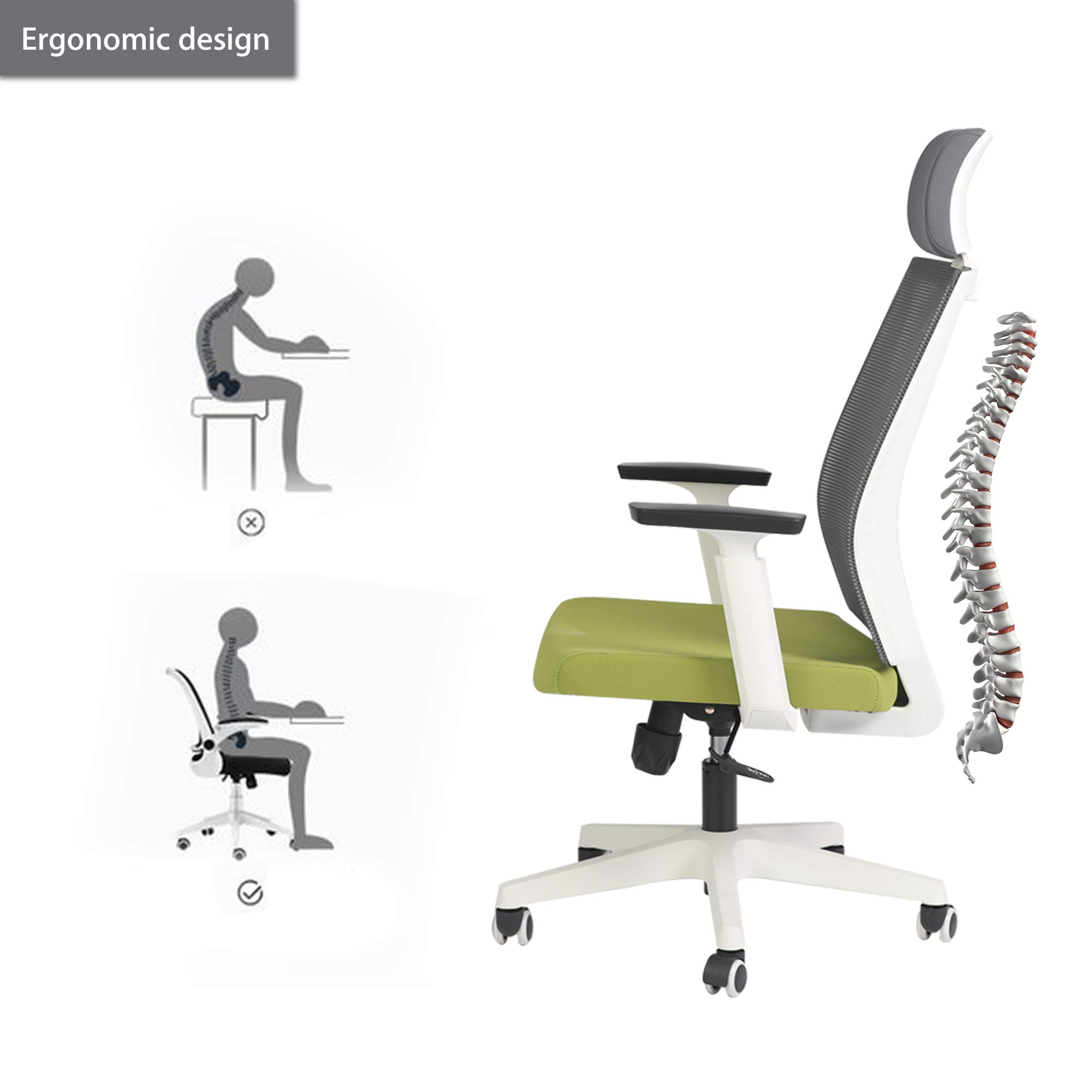 Ergonomic Mesh Office Chair with Lumbar Support - Adjustable Height Swivel Computer Desk Chair with Headrest & Armrest for Home Office, Conference, and Executive Workspaces - Comfortable High Back Task Chair for Long Hours of Work