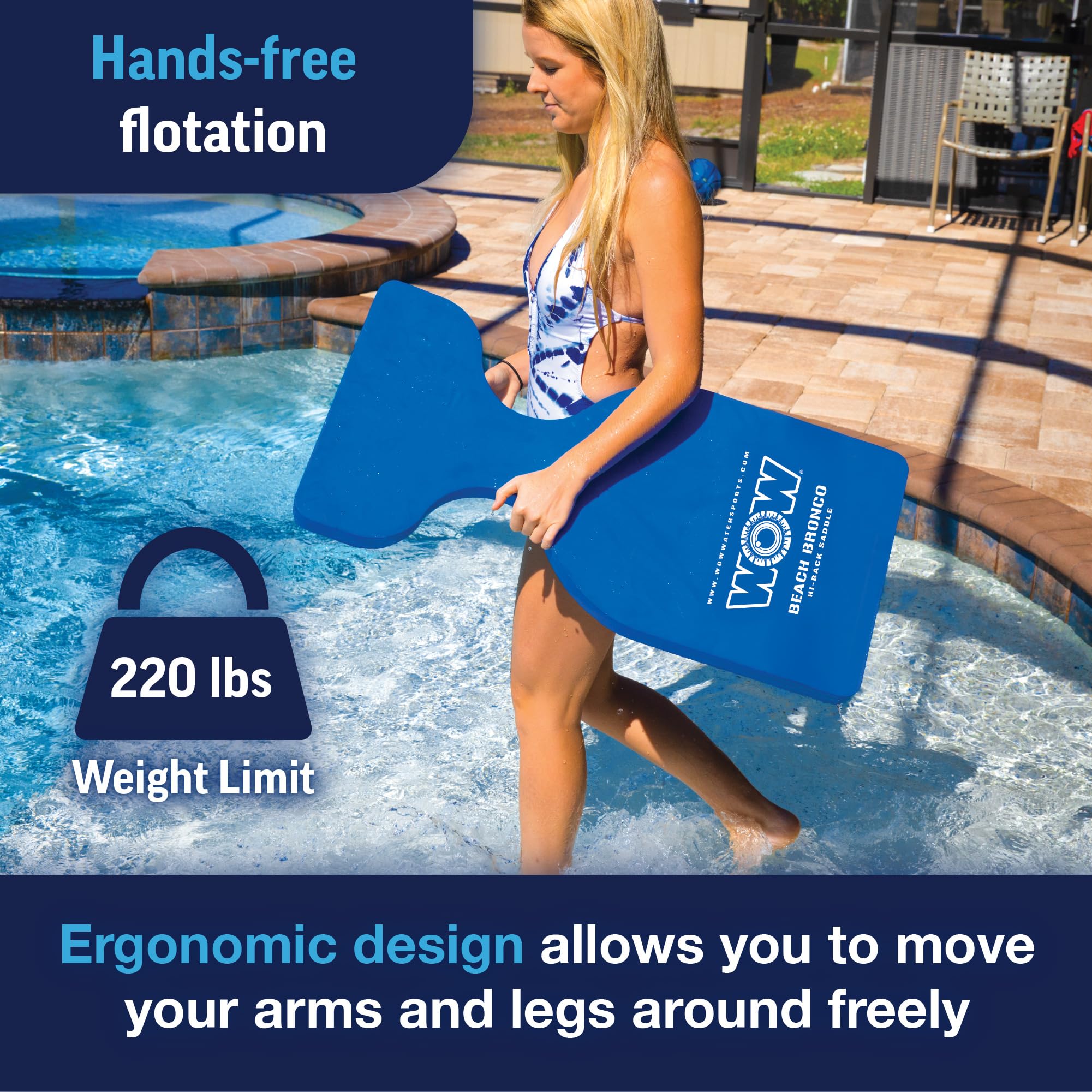 WOW World of Watersports Beach Bronco High Back Floating Pool Seat - Durable Saddle Float for Relaxing in Pools, Lakes, and Beaches