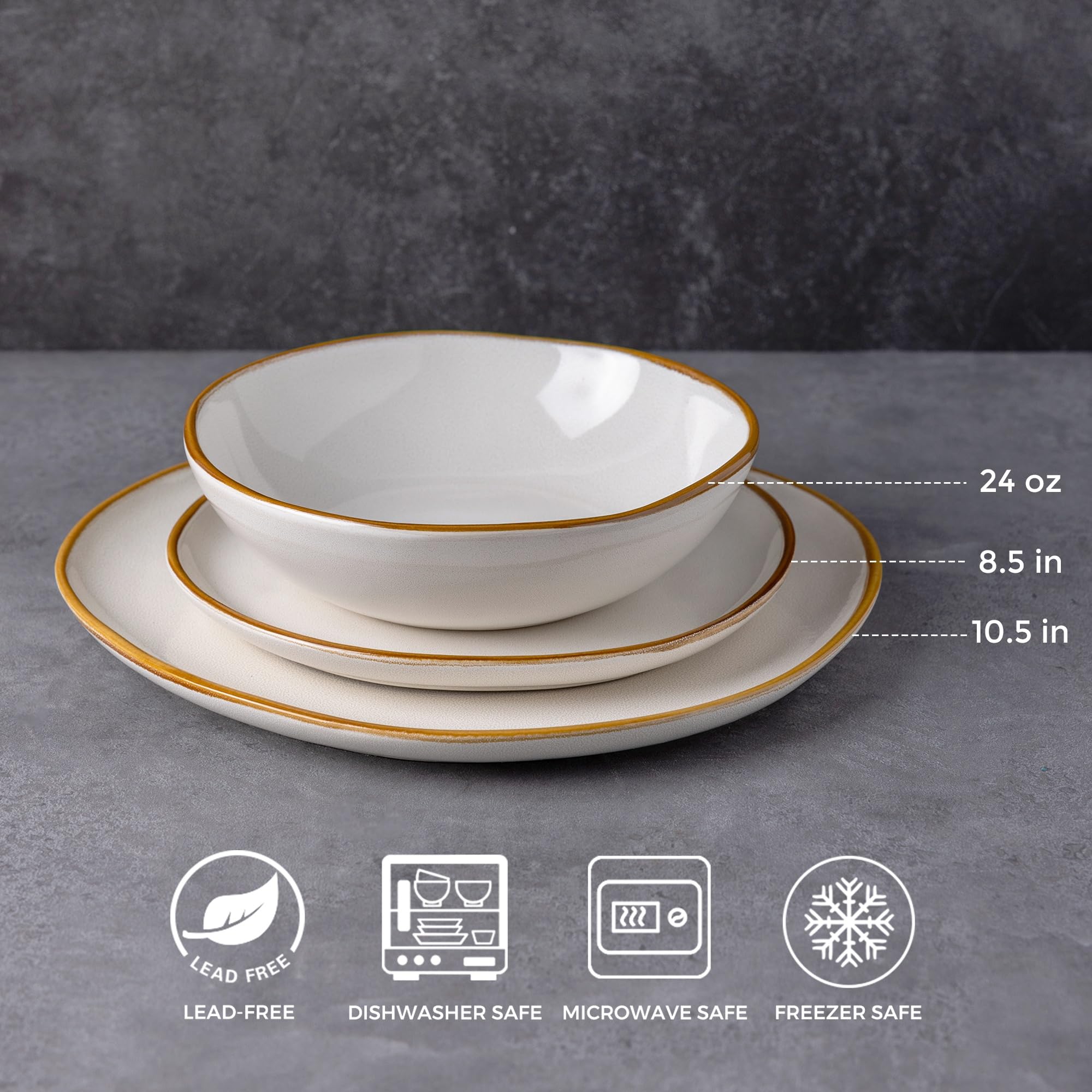 AmorArc Ceramic Dinnerware Set - Handmade Reactive Glaze Plates & Bowls, Chip & Crack Resistant | Dishwasher & Microwave Safe, 18-Piece Service for 6 | Perfect for Family Dinners, Entertaining Guests & Restaurant-Style Dining