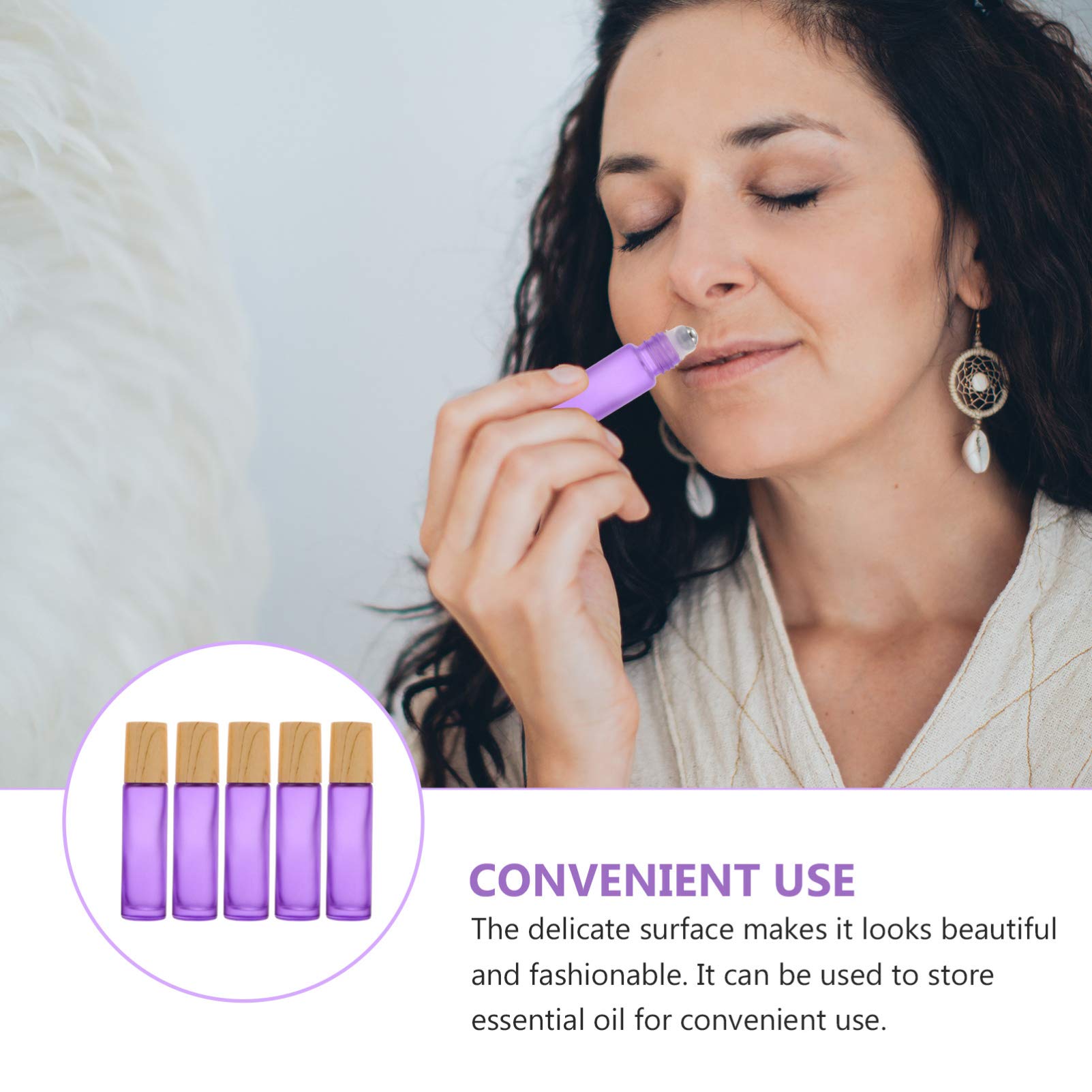 Lurrose 5 Pack 10ml Glass Roll-On Perfume Bottles - Essential Oil Roller Bottles, Leak Proof Travel Containers for Fragrance, Aromatherapy & DIY Liquids (Purple) - Perfect for Travel, Gifts & Home Use