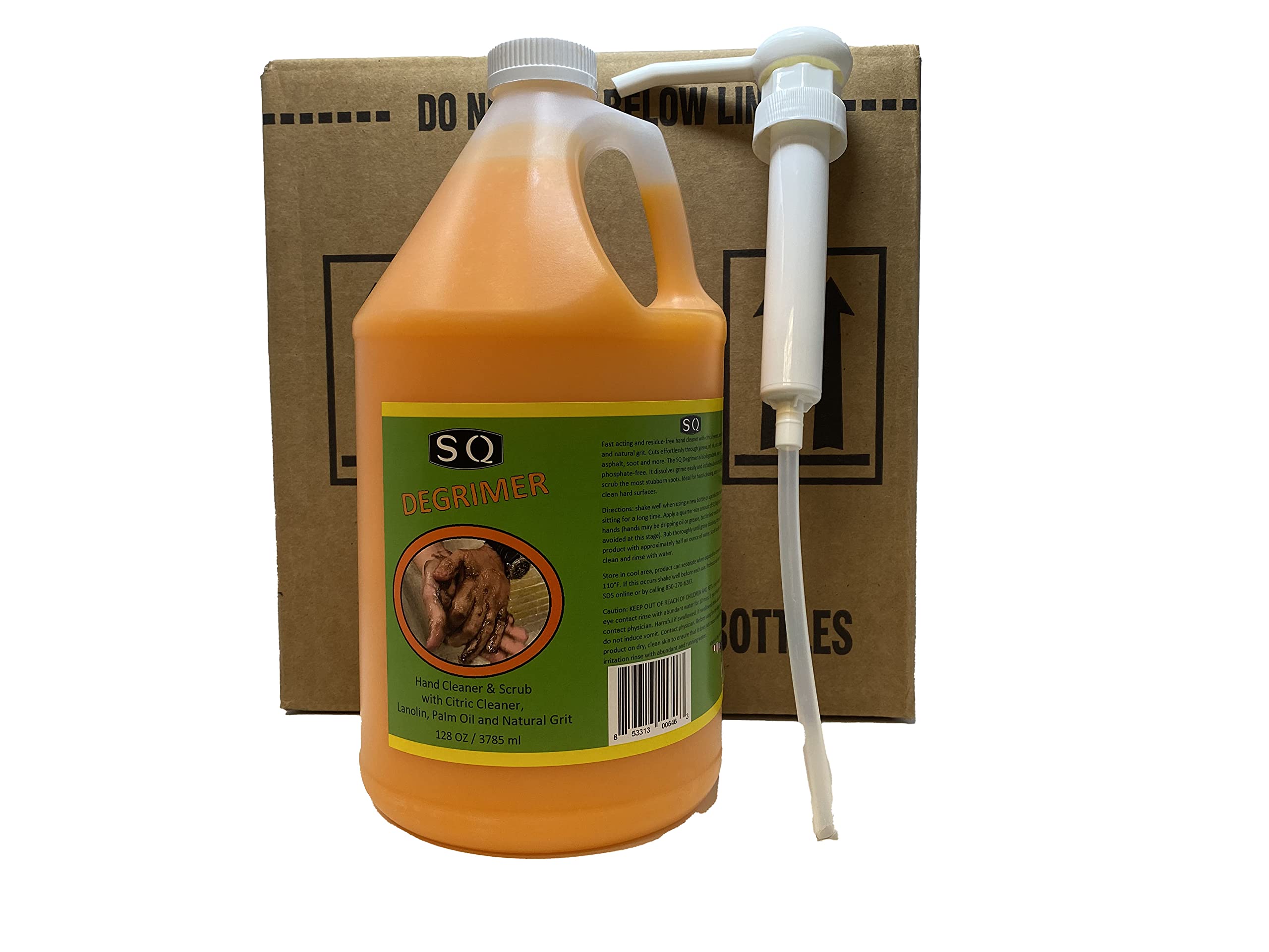SQ Degrimer Heavy Duty Hand Scrub - 4 Gallon with Pump Dispenser for Industrial Cleaning, Auto Shops & Mechanic Workshops