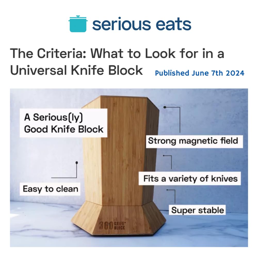 360° Rotating Magnetic Knife Block - Holds 12+ Knives - Handmade in USA - Perfect for Kitchen Organization & Countertop Storage (Black)