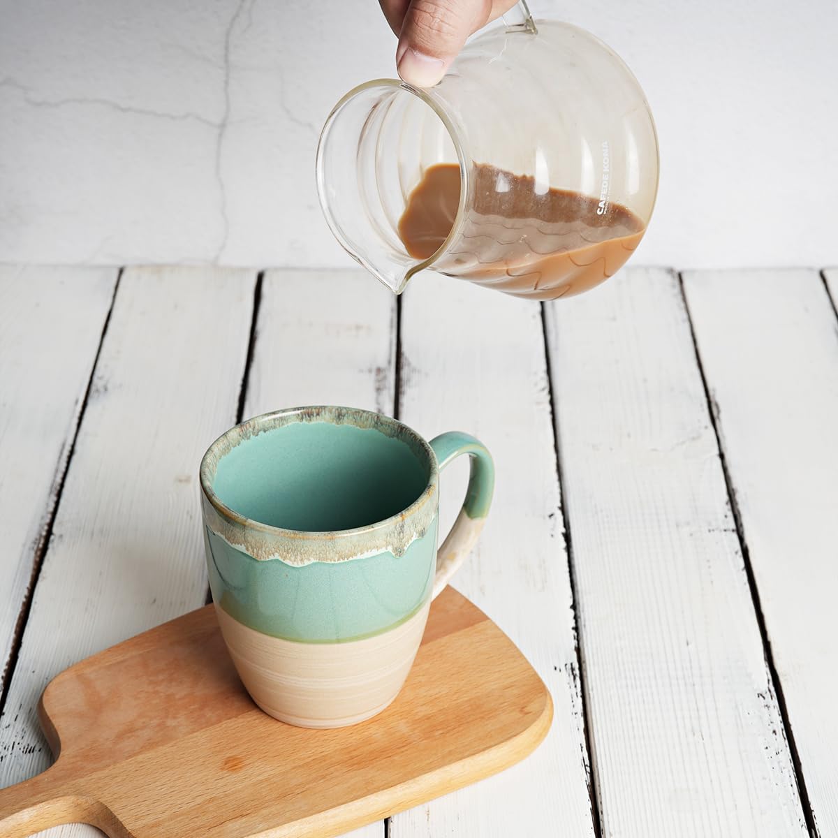 Bosmarlin 16 Oz Ceramic Coffee Mug Set of 4 - Dishwasher & Microwave Safe - Reactive Glaze Tea Cups - 5 Color Options (Green) - Perfect for Home, Office or Gift Giving