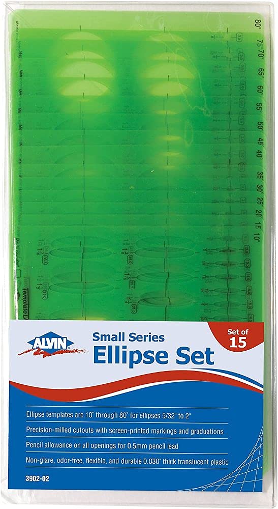 Alvin Ellipse Drawing Tools Set - 15-Piece Drafting & Sketching Kit for Artists, Architects, and Designers | Perfect for Technical Drawings, Blueprints, and Art Projects