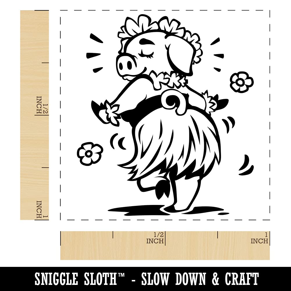 Hawaiian Luau Hula Pig with Lei Self-Inking Rubber Stamp - 1 Inch Small Stamp for Crafts, Scrapbooking & Party Invitations - Black Ink Stamper for DIY Projects & Hawaiian Theme Decorations