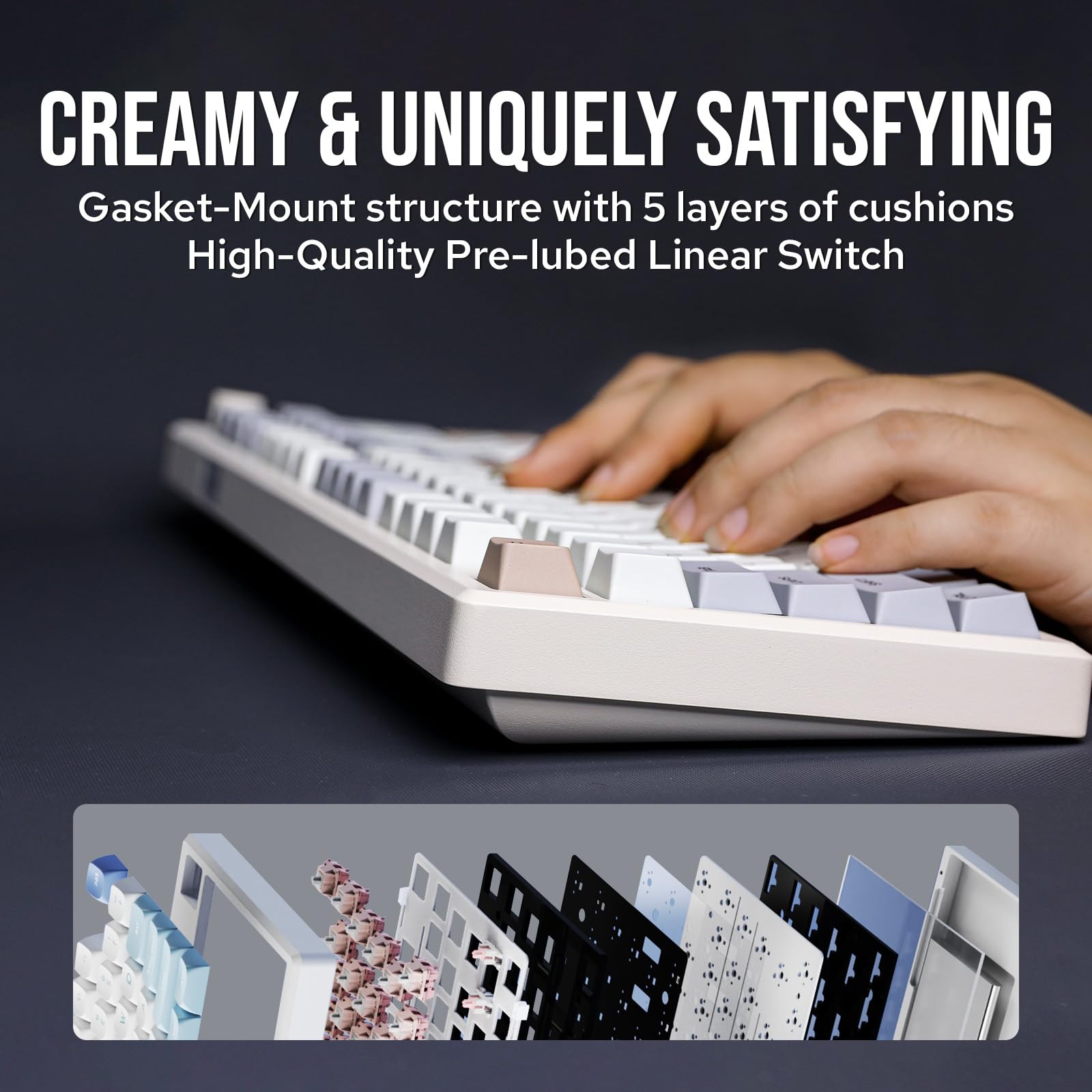 EPOMAKER Galaxy100 QMK/VIA Wireless Mechanical Gaming Keyboard - Aluminum Frame, Bluetooth 5.1/2.4GHz/USB-C, Hot-Swappable Linear Switches, RGB Backlit (Creamy White) | Perfect for Esports, Office Work & Streaming Setup