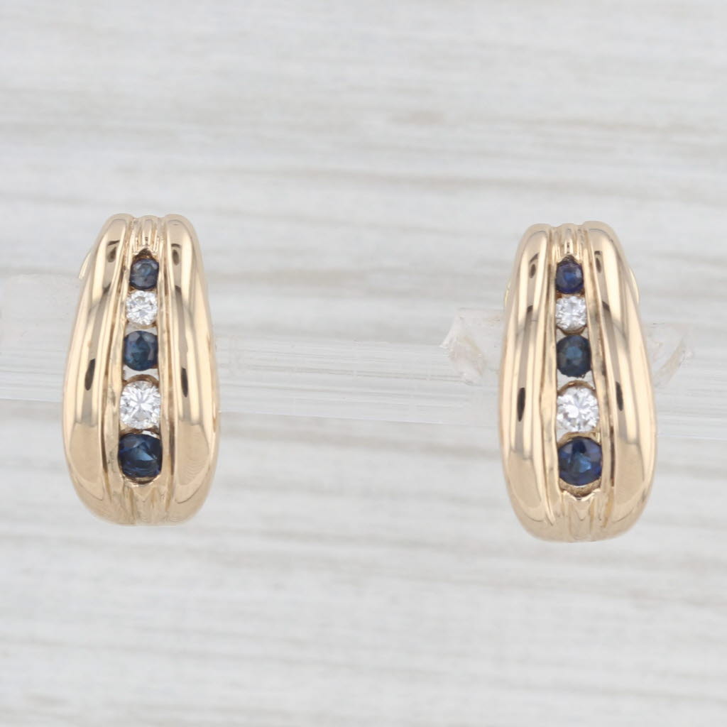 0.46ctw Blue Sapphire & Diamond J Hook Earrings in 14k Gold with Omega Backs - Elegant Dangle Drop Earrings for Women, Perfect for Weddings, Parties & Special Occasions