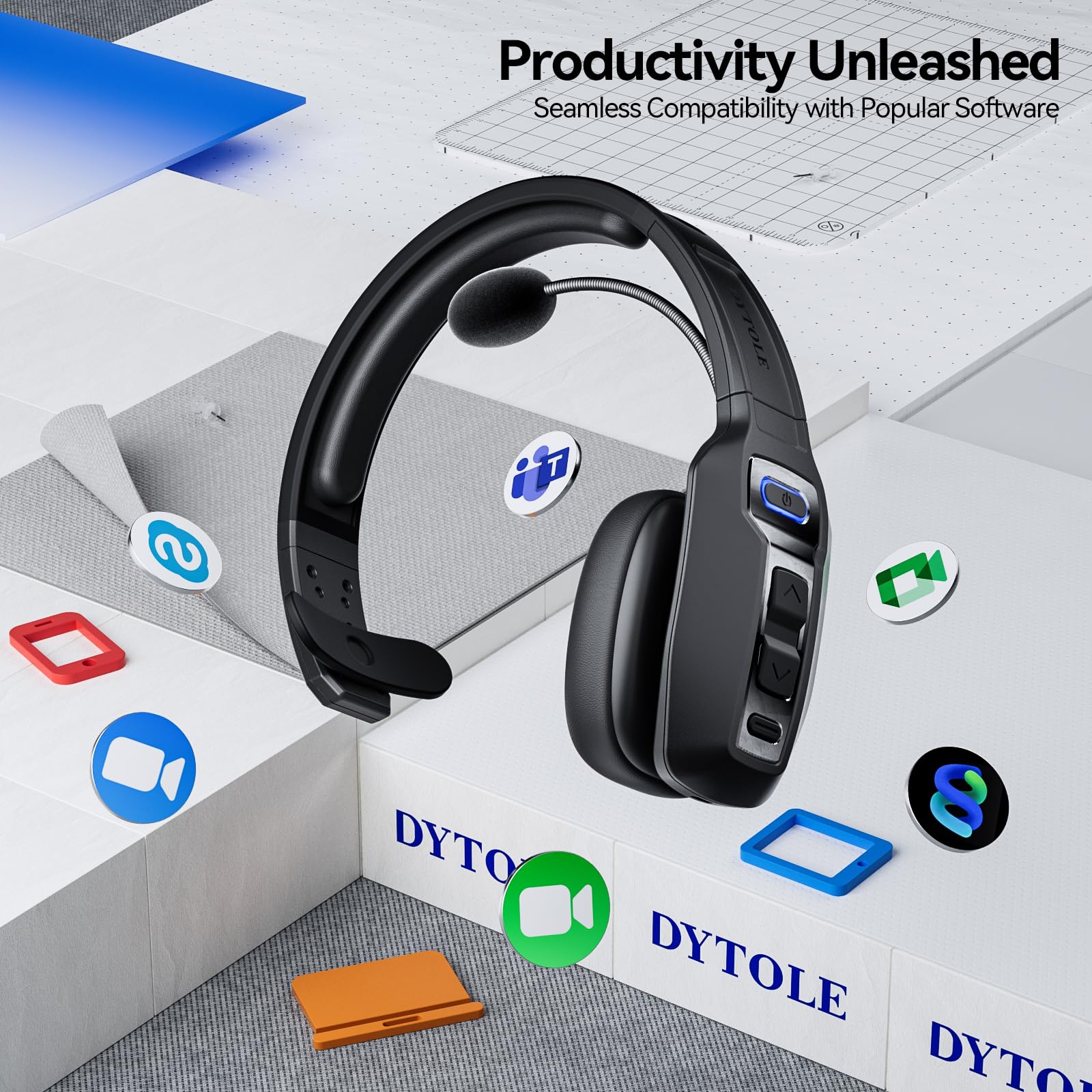 Wireless Bluetooth Headset with AI Noise Cancelling Microphone - 65H Battery Life & 164ft Range - Comfortable Trucker Headset for Work from Home, Call Centers, Truck Drivers & Computer Use - Perfect for Long Work Shifts, Online Meetings & Hands-Free Calling