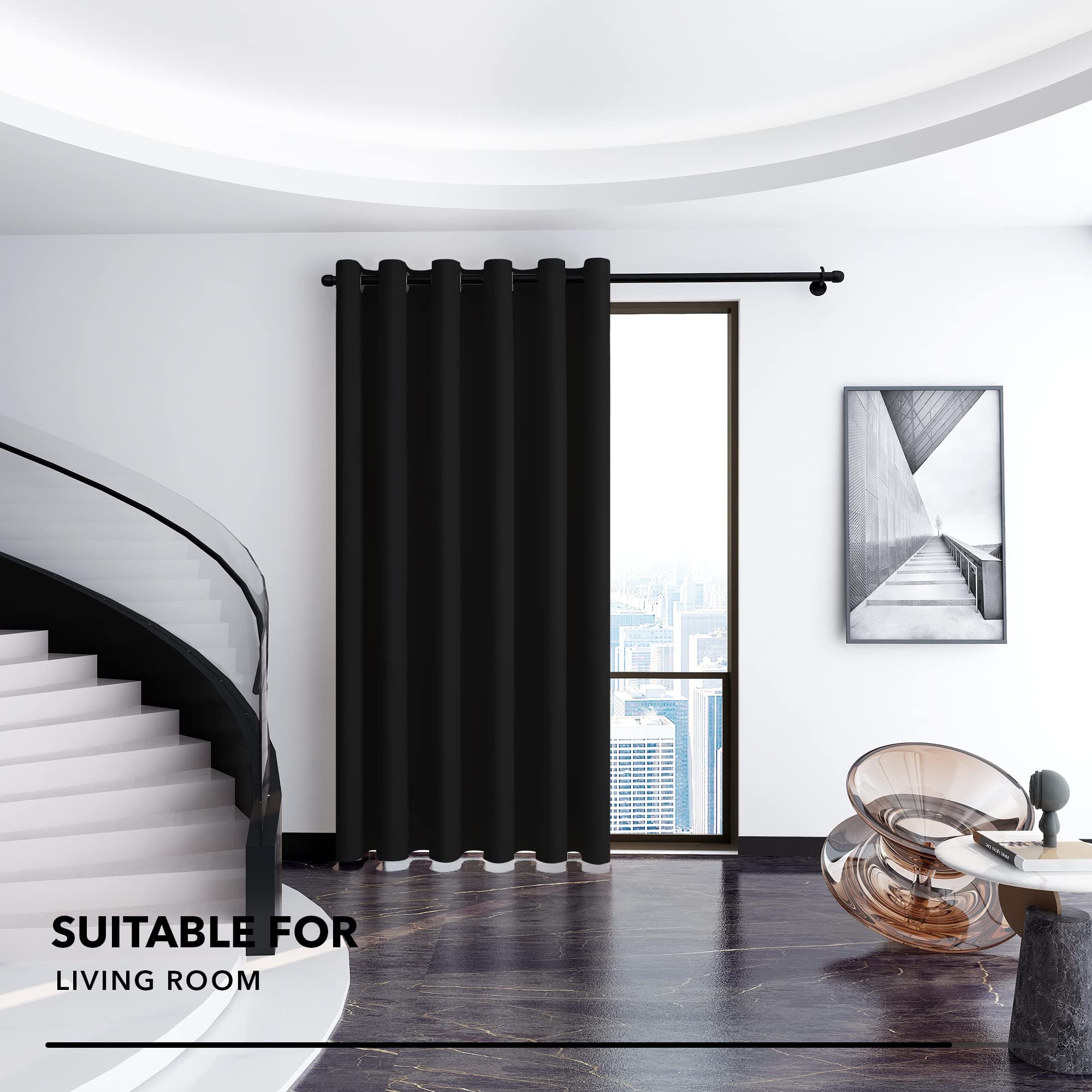 Deconovo 100% Blackout Curtains for Bedroom - Noise Reducing Thermal Insulated Drapes, Grommet Room Darkening Window Panels - Light Blocking & Privacy Protection (Black, 80x84 Inch, 1 Panel) - Perfect for Nursery, Home Theater & Shift Workers