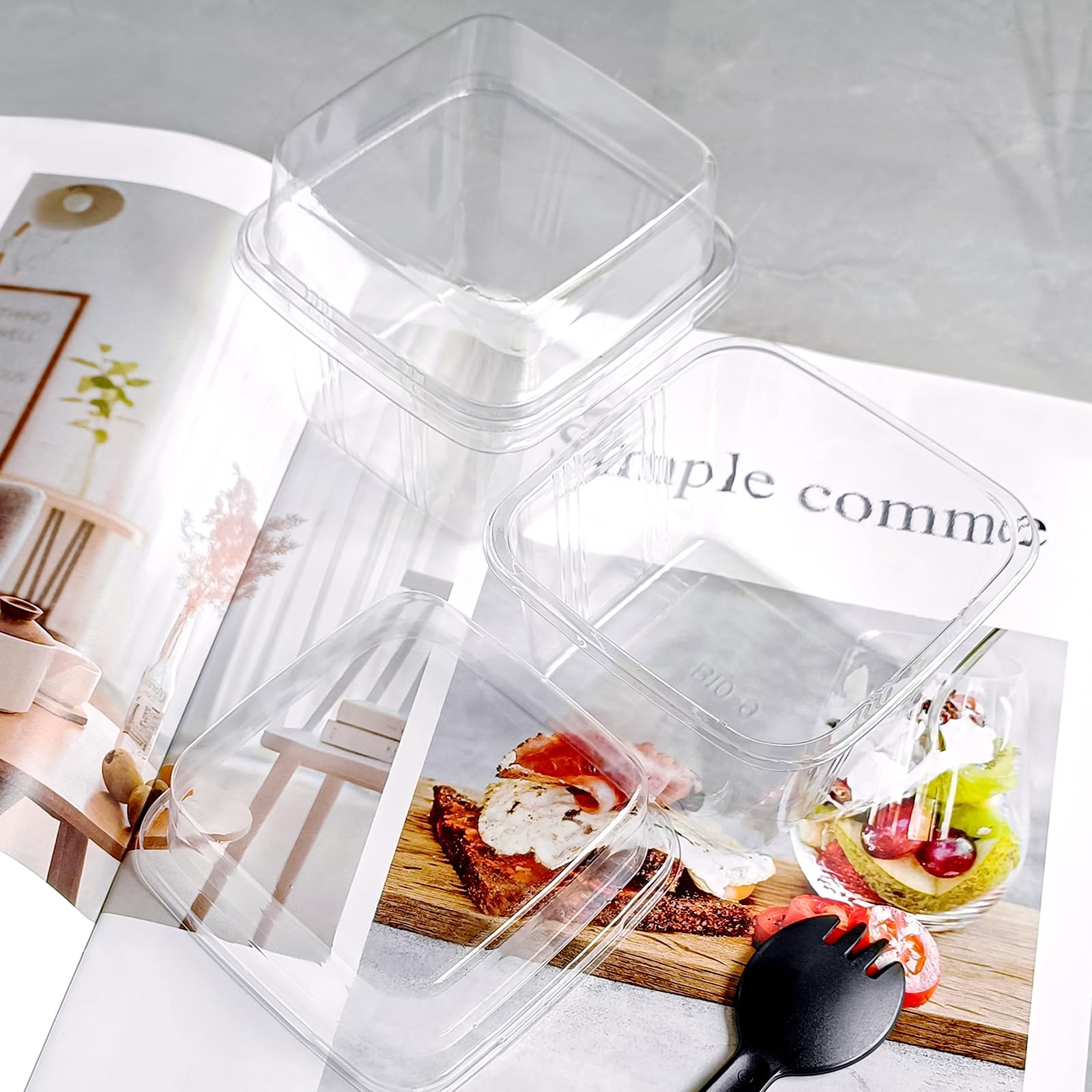 25Pcs 8oz Mini Square Clear Plastic Dessert Cups with Lids and Spoons - Disposable Ice Cream Containers, Fruit Cups for Party, Salads, Cupcakes, Parfait & Pudding - Perfect for Catering, Birthday Parties, and Home Dessert Serving