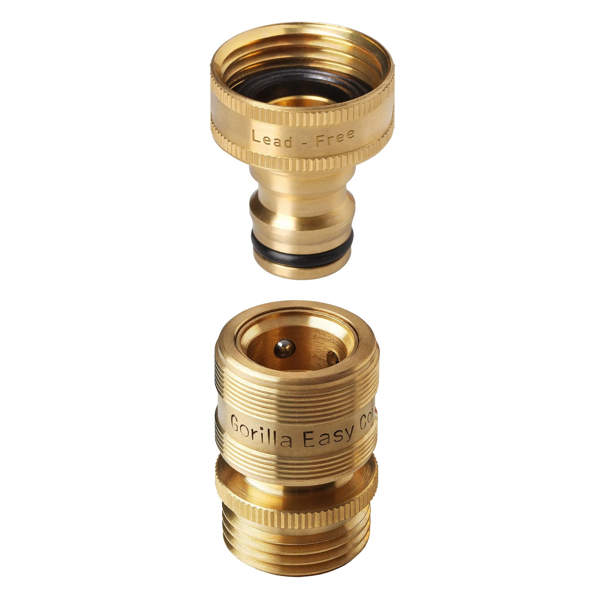 GORILLA EASY CONNECT 3/4 Inch GHT Solid Brass Garden Hose Quick Connect Fittings - Lead-Free Locking Quick Connectors (1 Set) for Easy Watering, Sprinkler Systems & Outdoor Cleaning