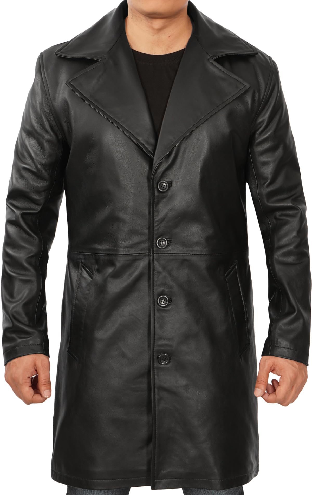 Genuine Lambskin Leather Jacket for Men - ¾ Length Brown & Black Real Leather Coat | Stylish & Durable Men's Fashion Outerwear | Perfect for Casual Wear, Motorcycle Riding & Night Out