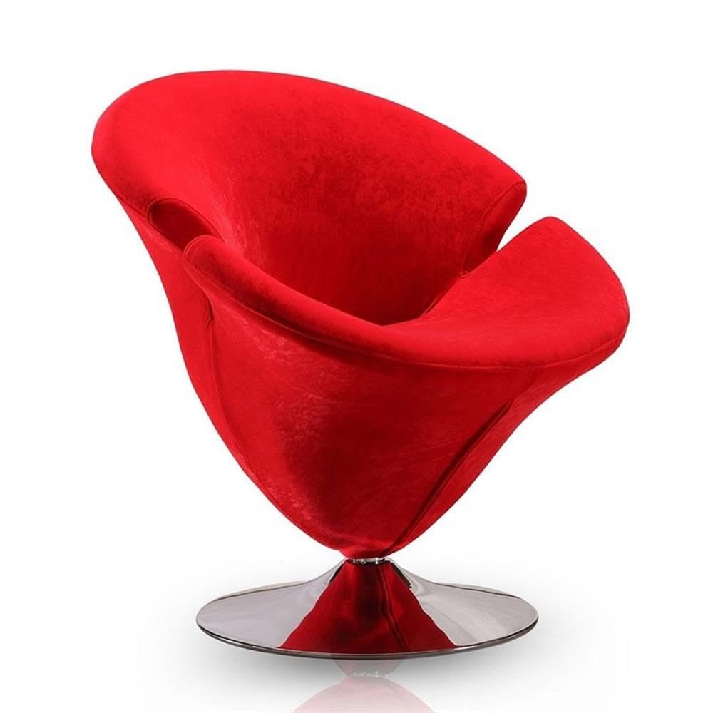 Velvet & Metal Swivel Accent Chair - Red Upholstery with Polished Chrome Base | Modern Living Room, Bedroom, or Office Seating for Home Decor