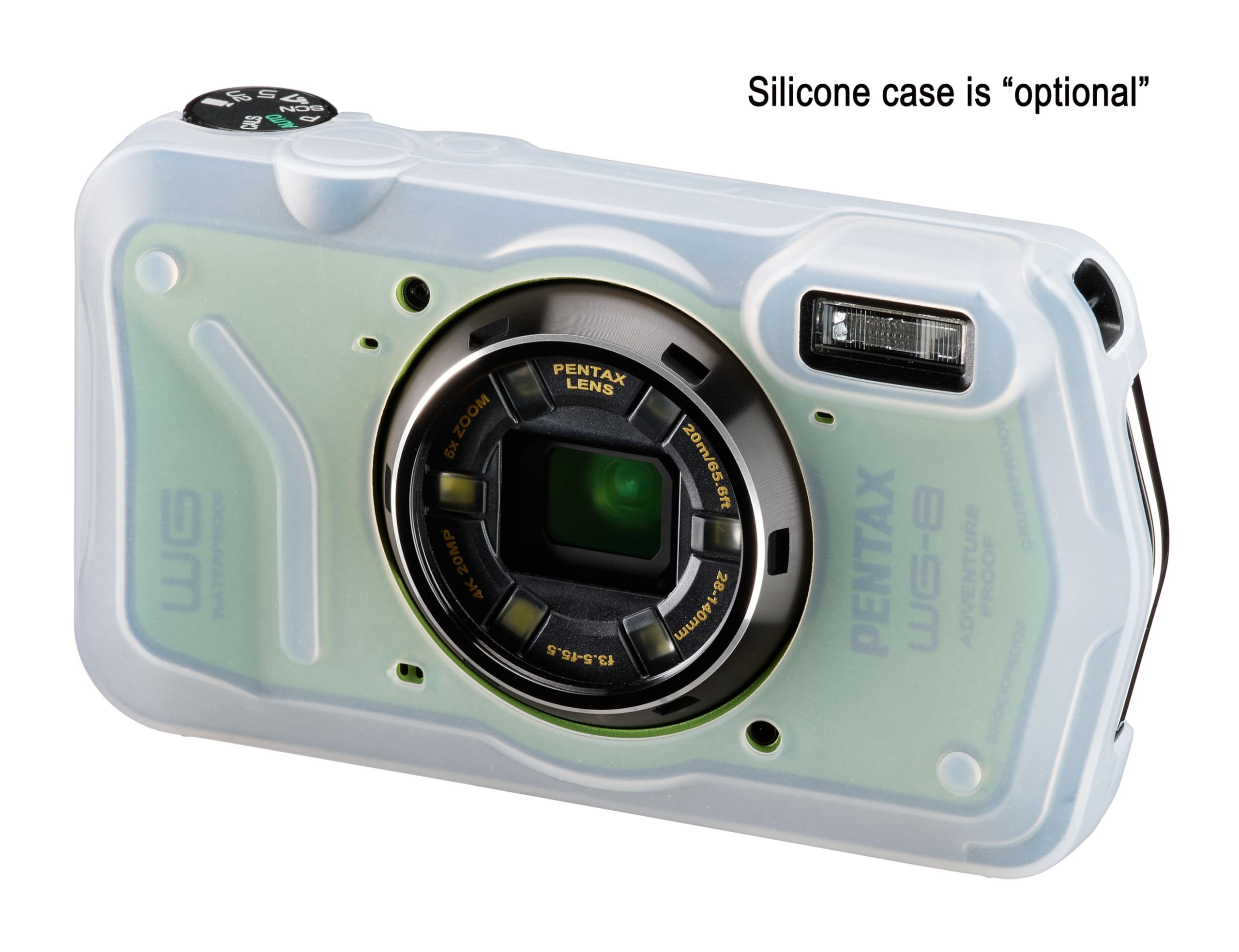 **PENTAX WG-8 Green Waterproof Digital Camera - Shockproof, Dustproof, 4K Video, Macro Ring Light for Outdoor Adventure, Travel & Vlogging**    **Usage Scenarios:** Perfect for hiking, snorkeling, extreme sports, travel vlogging, and macro photography.