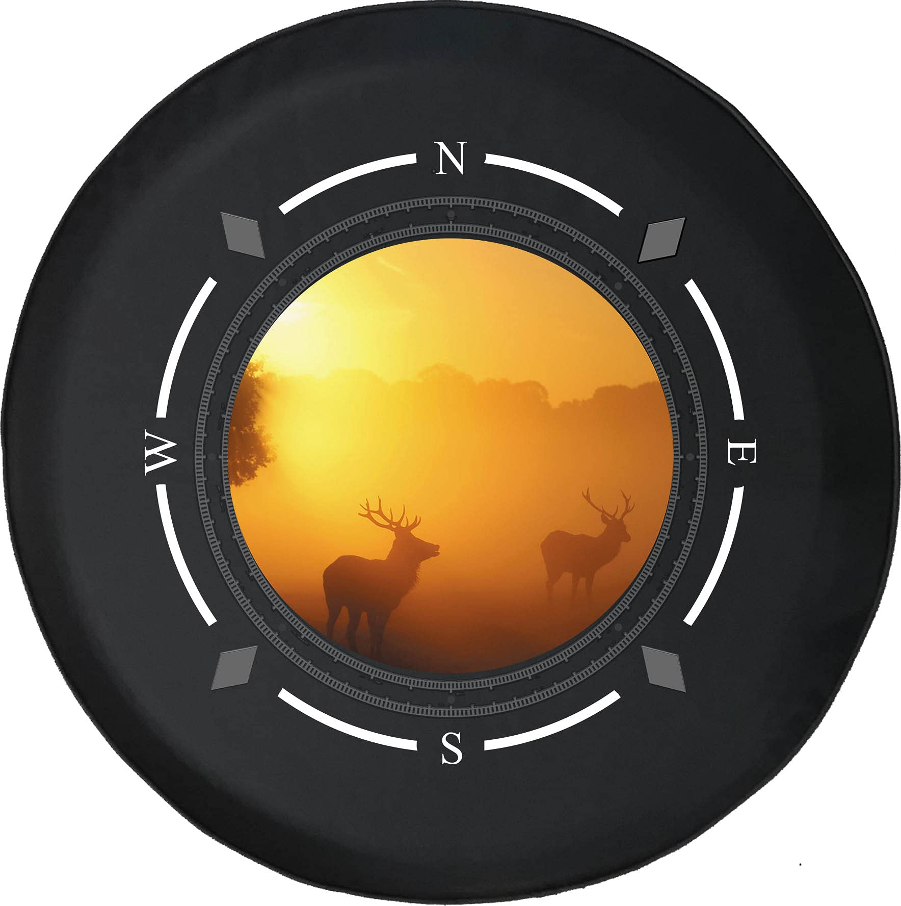 American Unlimited Spare Tire Cover with Compass & Sunrise Design - Durable SUV, Trailer, RV Wheel Cover for Hunting, Camping & Outdoor Adventures