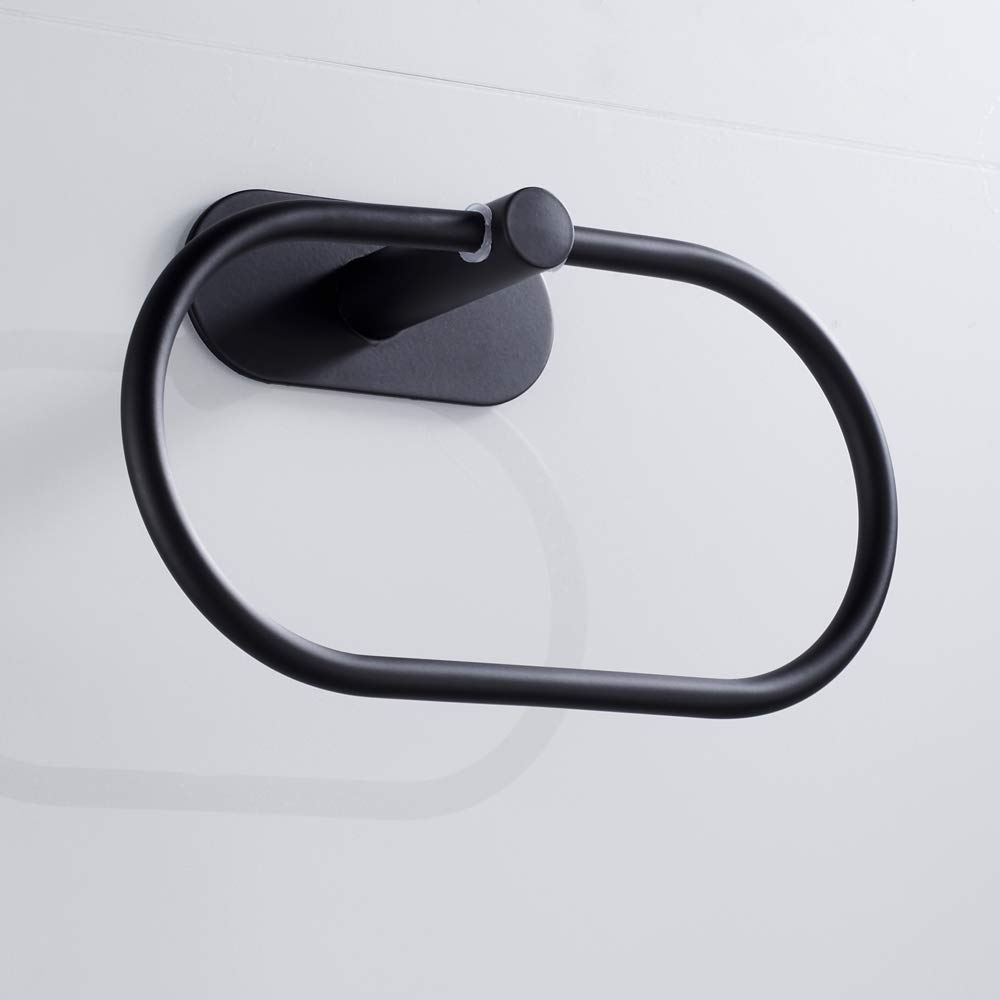 Stainless Steel Self-Adhesive Wall Mounted Oval Towel Ring - No Drill Black Bathroom Towel Holder for Shower, Spa & Bathroom Organization - Highly Polished Chrome Finish