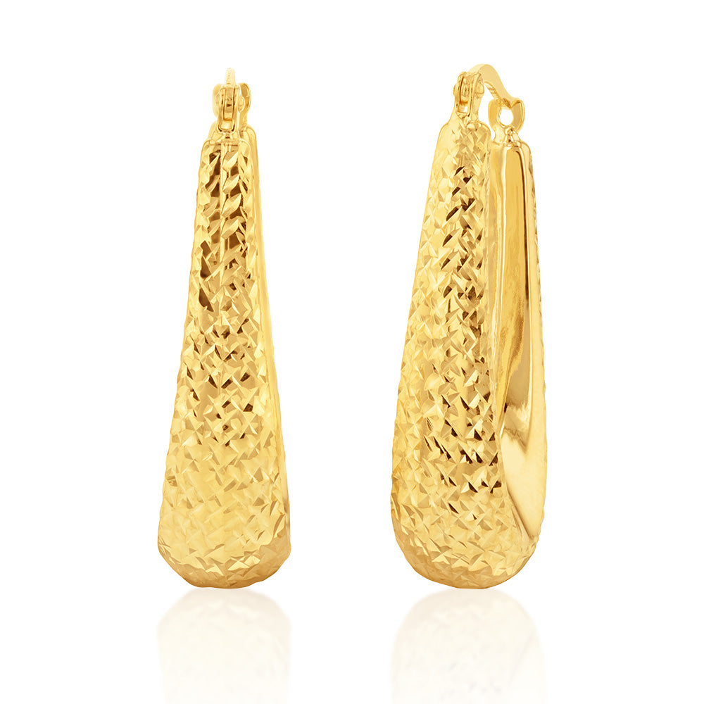 9ct Silver Filled Yellow Gold Diamond Cut Hoop Earrings for Women - Elegant Everyday Jewelry Gift for Her