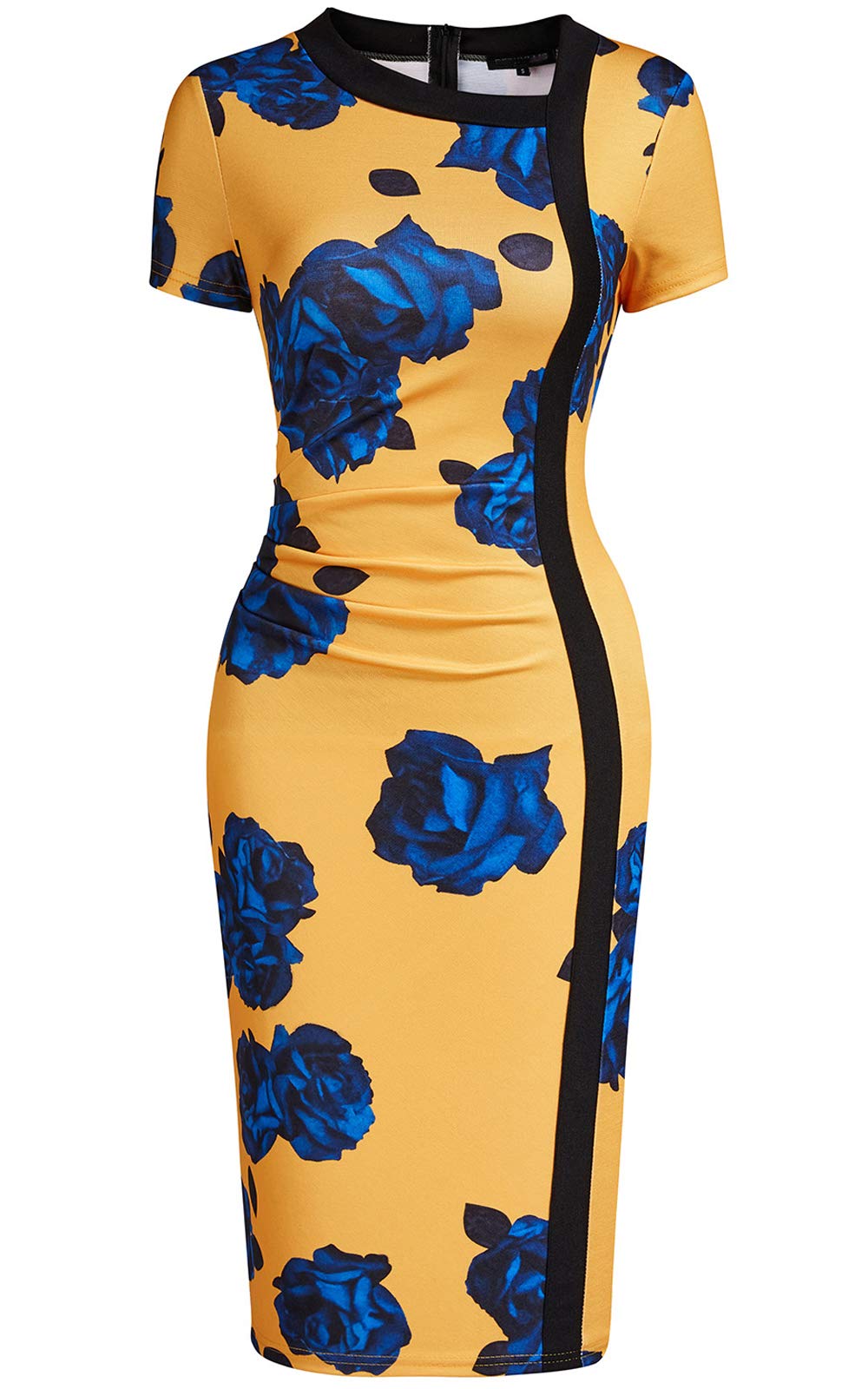 Vintage Women's Ruffle Colorblock Pencil Dress for Business, Work & Church | Elegant Office Attire, Formal Events & Sunday Outfits