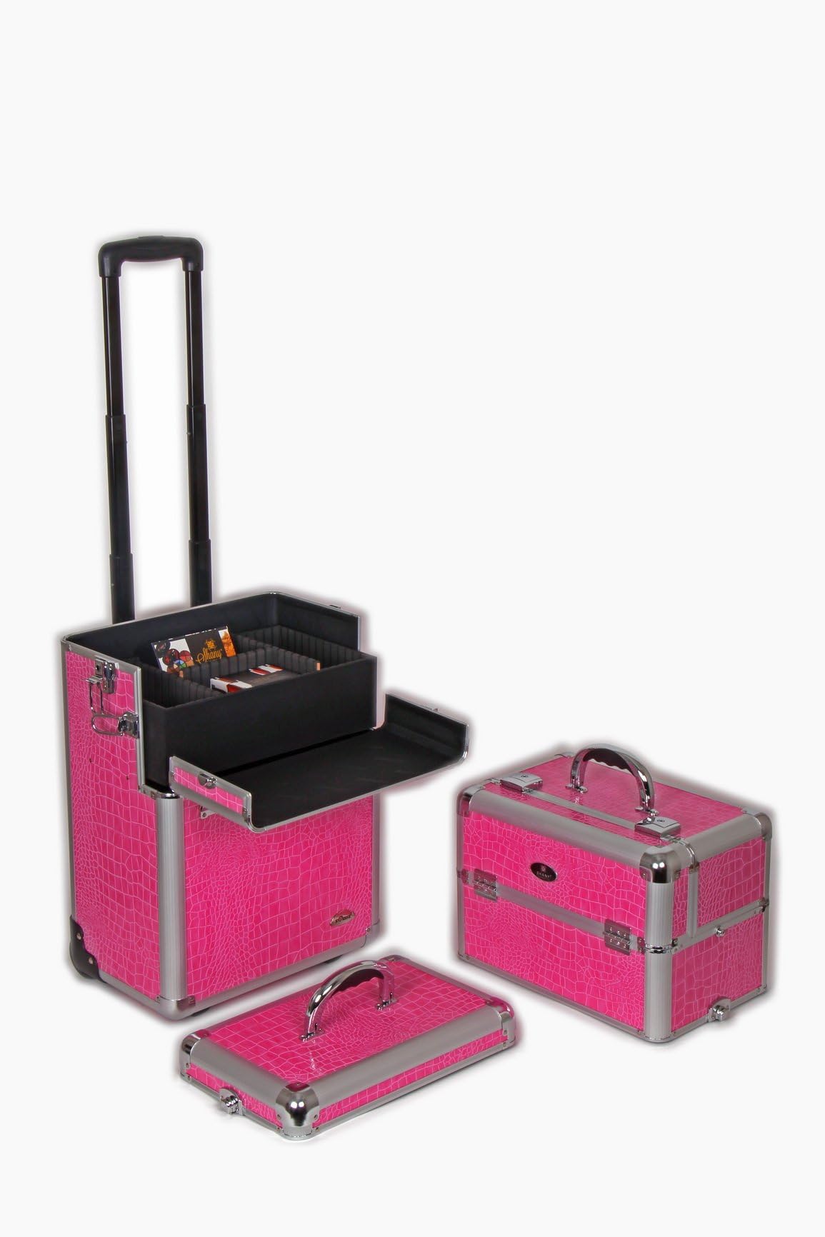 SHANY Pink Snake Skin Rolling Makeup Case with Wide Trays - Premium Cosmetic Organizer for Professional Makeup Artists & Travel (12 lbs) - Perfect for Salon, Bridal, and On-the-Go Beauty Needs