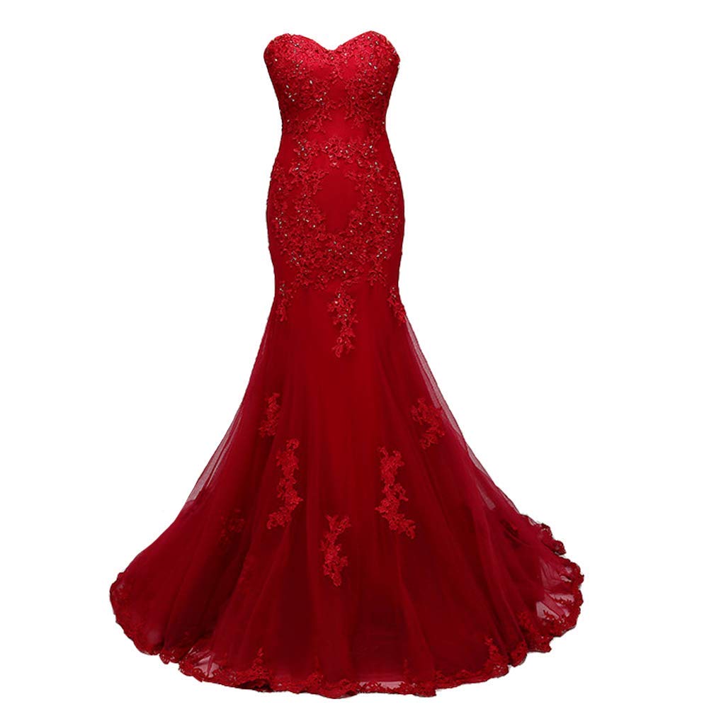 Kivary Women's Sweetheart Neckline Mermaid Beaded Lace Long Prom Dress - Elegant Formal Evening Gowns for Homecoming, Wedding, Ball & Special Occasions