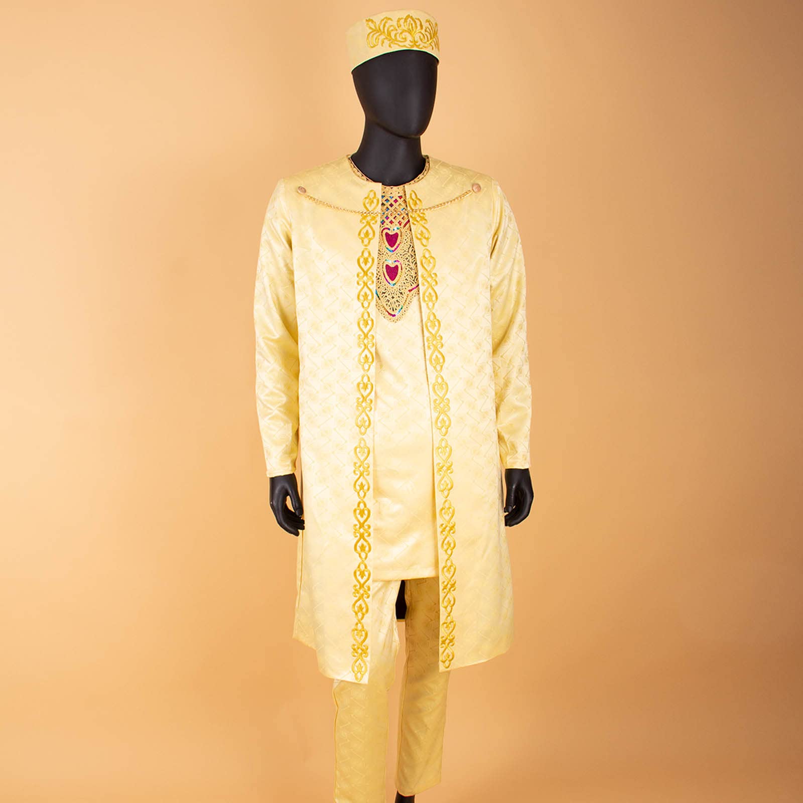 African Dashiki Outfits for Men - 4 Piece Set with Embroidered Jacket, Shirt, Pants & Hat | Traditional Wedding & Evening Wear | Cultural Attire for Special Occasions