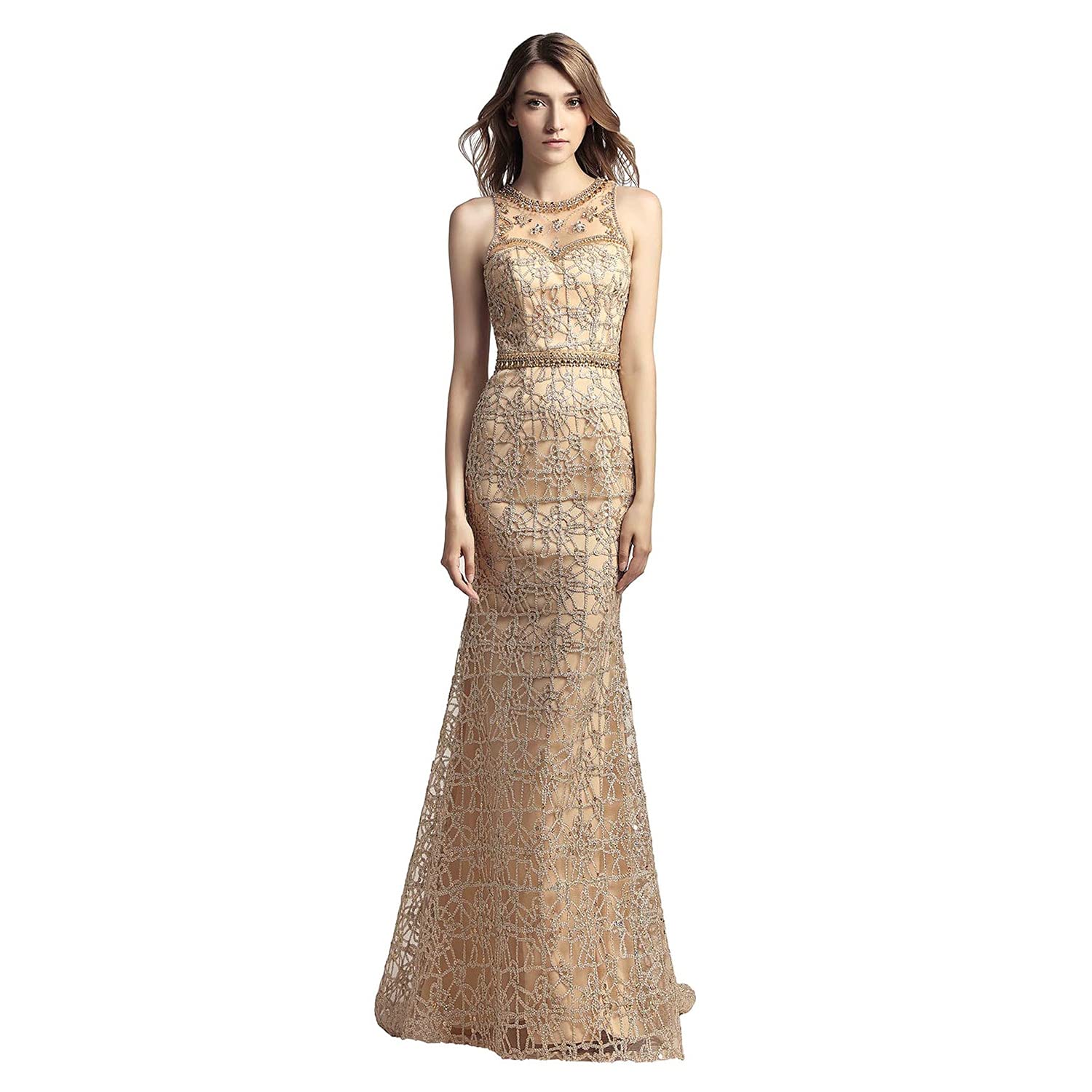 Elegant Gold Beaded Mermaid Prom Dress with Scoop Neck - Perfect for Evening Gala, Homecoming, and Formal Events