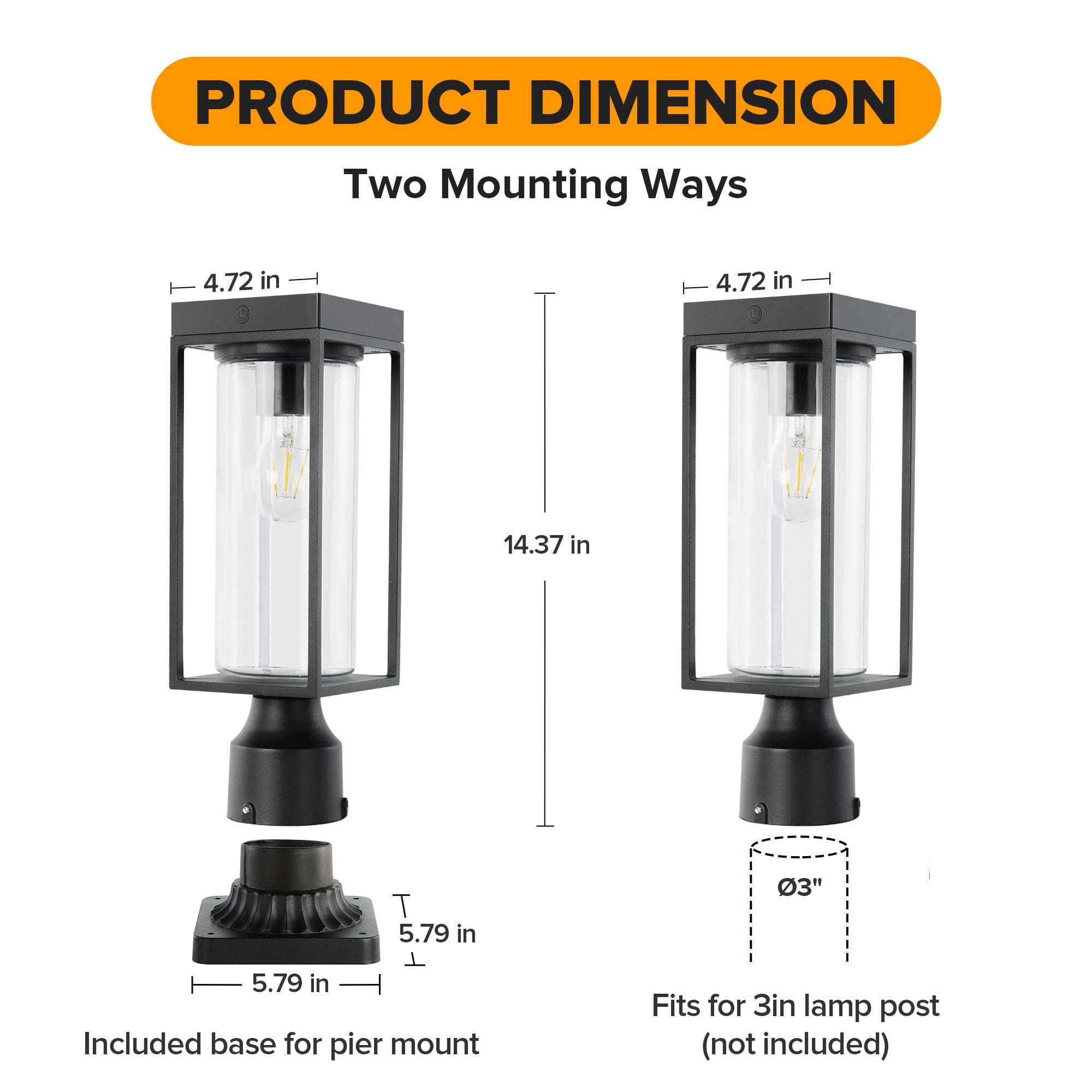 LUTEC Solar Post Light - Dusk to Dawn Outdoor Solar Lamp with Pier Mount Base, Waterproof Black Aluminum Fixture for Garden, Yard, Patio, Fence & Pole | Perfect for Pathway Lighting, Driveway Illumination & Landscape Decoration