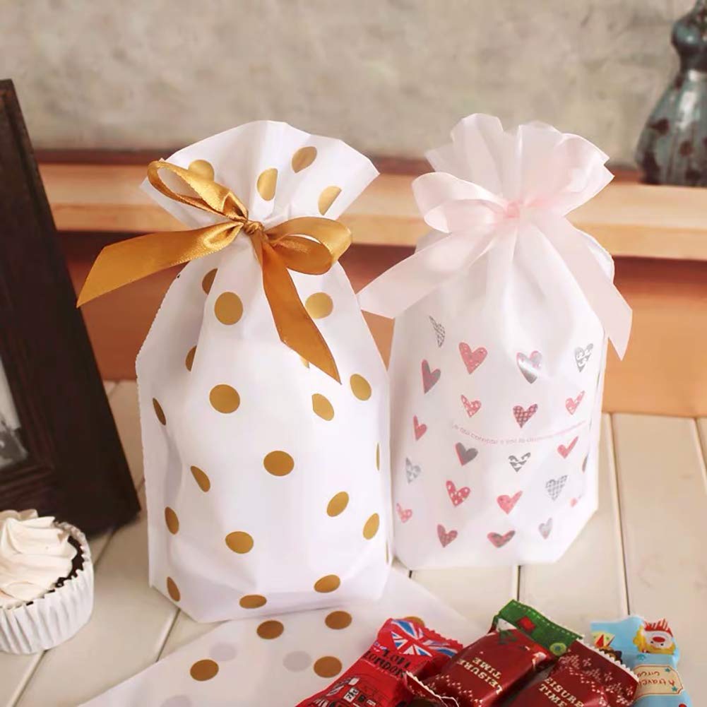 24pcs Enjonar Plastic Drawstring Treat Bags - Gift Favor Candy Goodie Bags for Birthday, Wedding, Baby Shower, Bridal Shower & Holiday Parties - Perfect for Party Favors, Candy Storage & Gift Wrapping